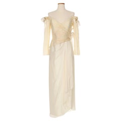 Zandra Rhodes 1980s White Off The Shoulder Dress
