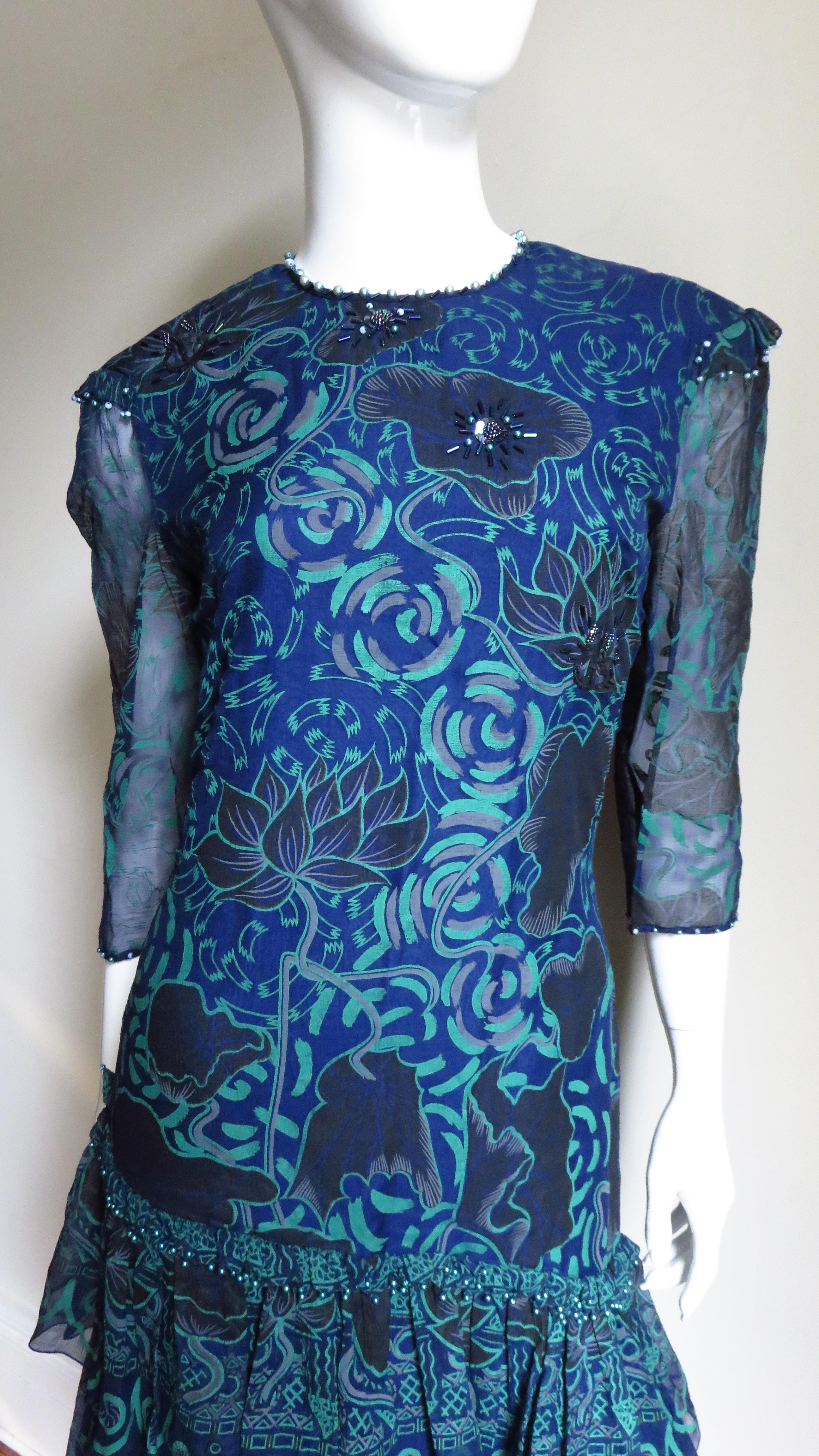 Blue Zandra Rhodes Batique Print Silk Dress