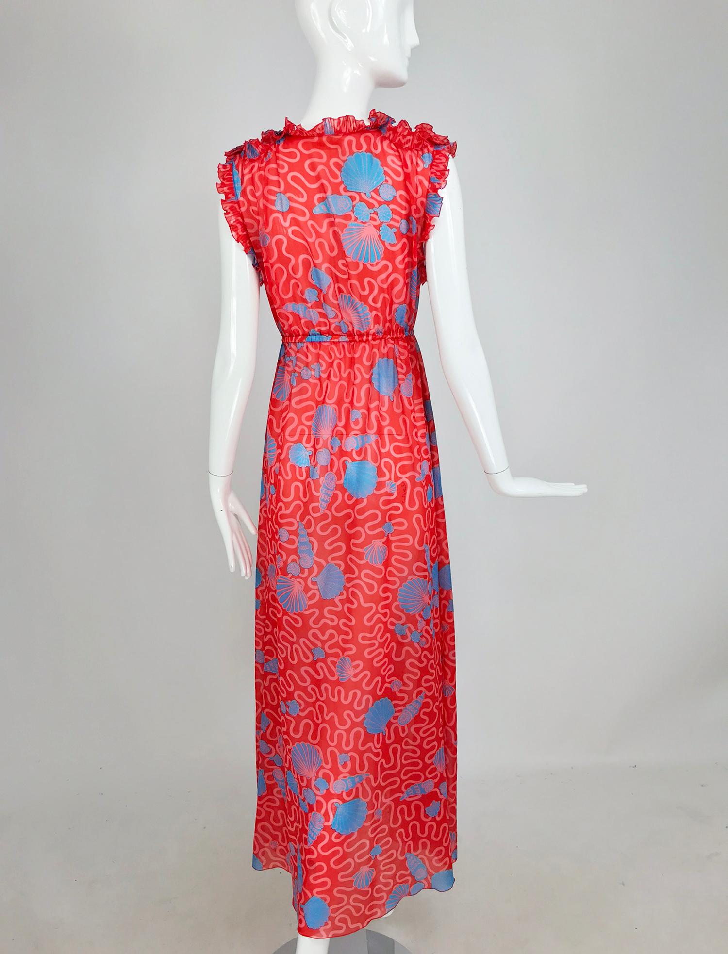 Zandra Rhodes Coquille Print Pleated Caftan and Maxi Dress Set 1970s 3