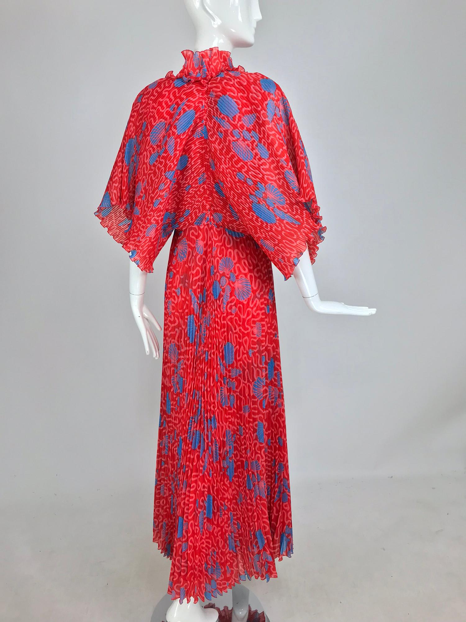 Zandra Rhodes Coquille Print Pleated Caftan and Maxi Dress Set 1970s 4