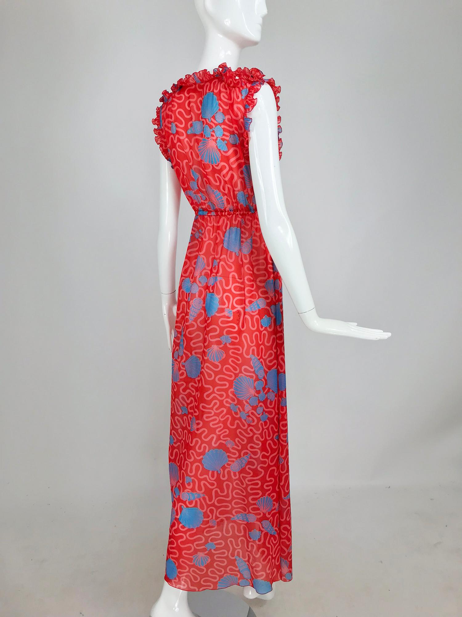 Zandra Rhodes Coquille Print Pleated Caftan and Maxi Dress Set 1970s 5