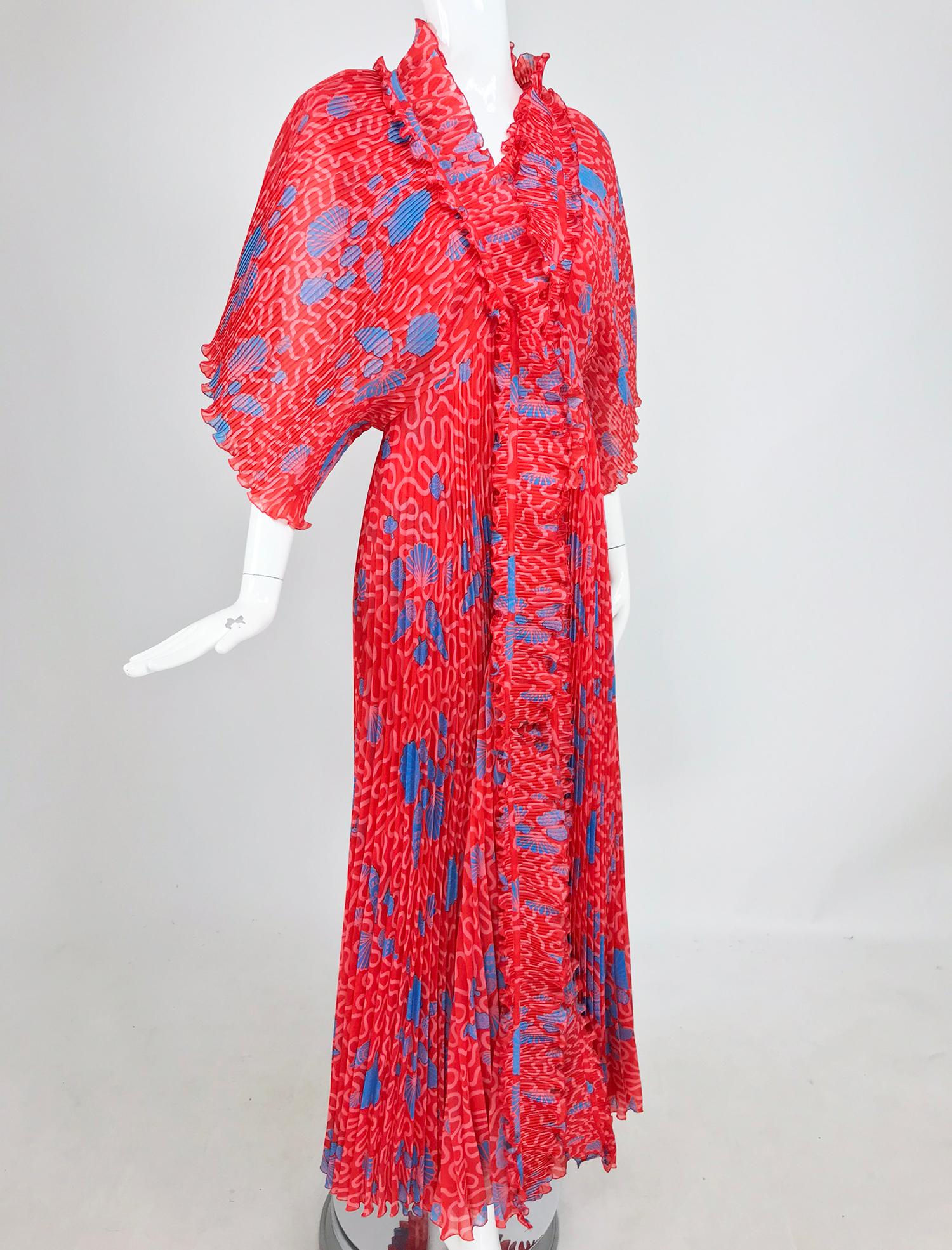 Zandra Rhodes Coquille Print Pleated Caftan and Maxi Dress Set 1970s 6