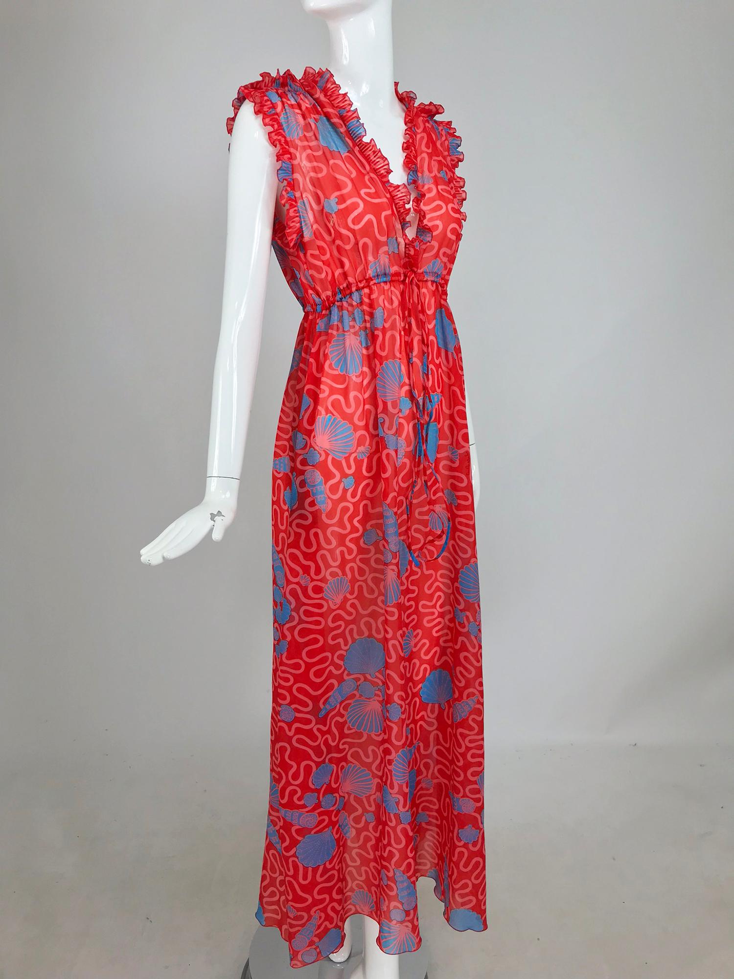 Zandra Rhodes Coquille Print Pleated Caftan and Maxi Dress Set 1970s 7