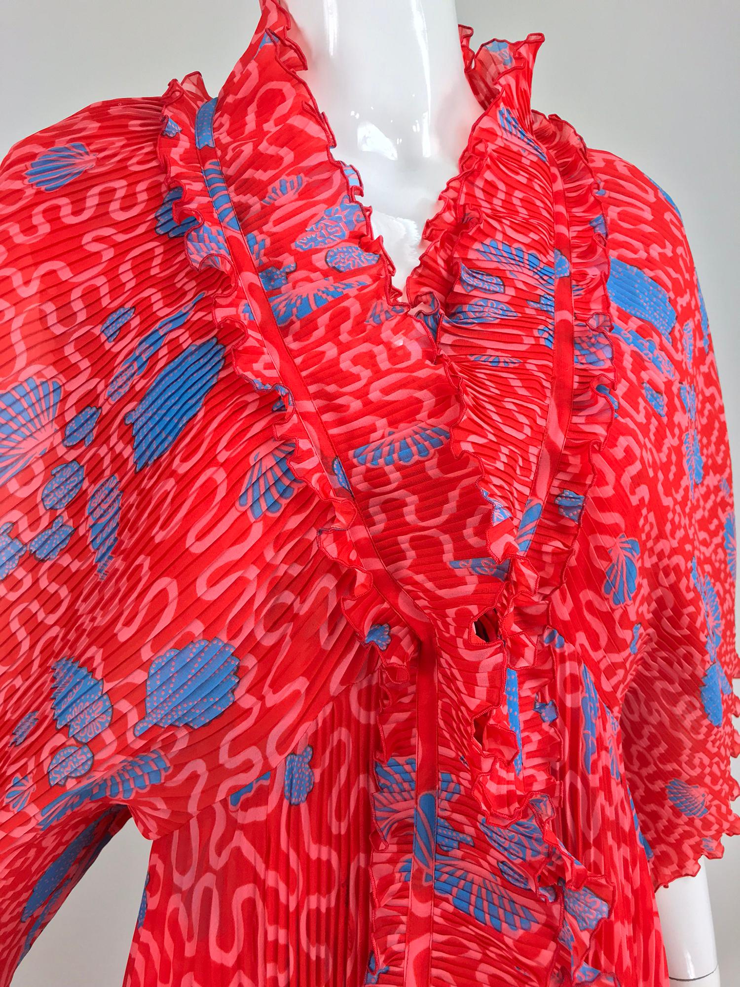 Zandra Rhodes Coquille Print Pleated Caftan and Maxi Dress Set 1970s 9