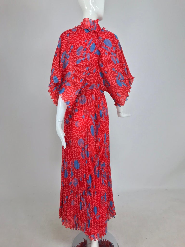 Zandra Rhodes Coquille Print Pleated Caftan and Maxi Dress Set 1970s at ...