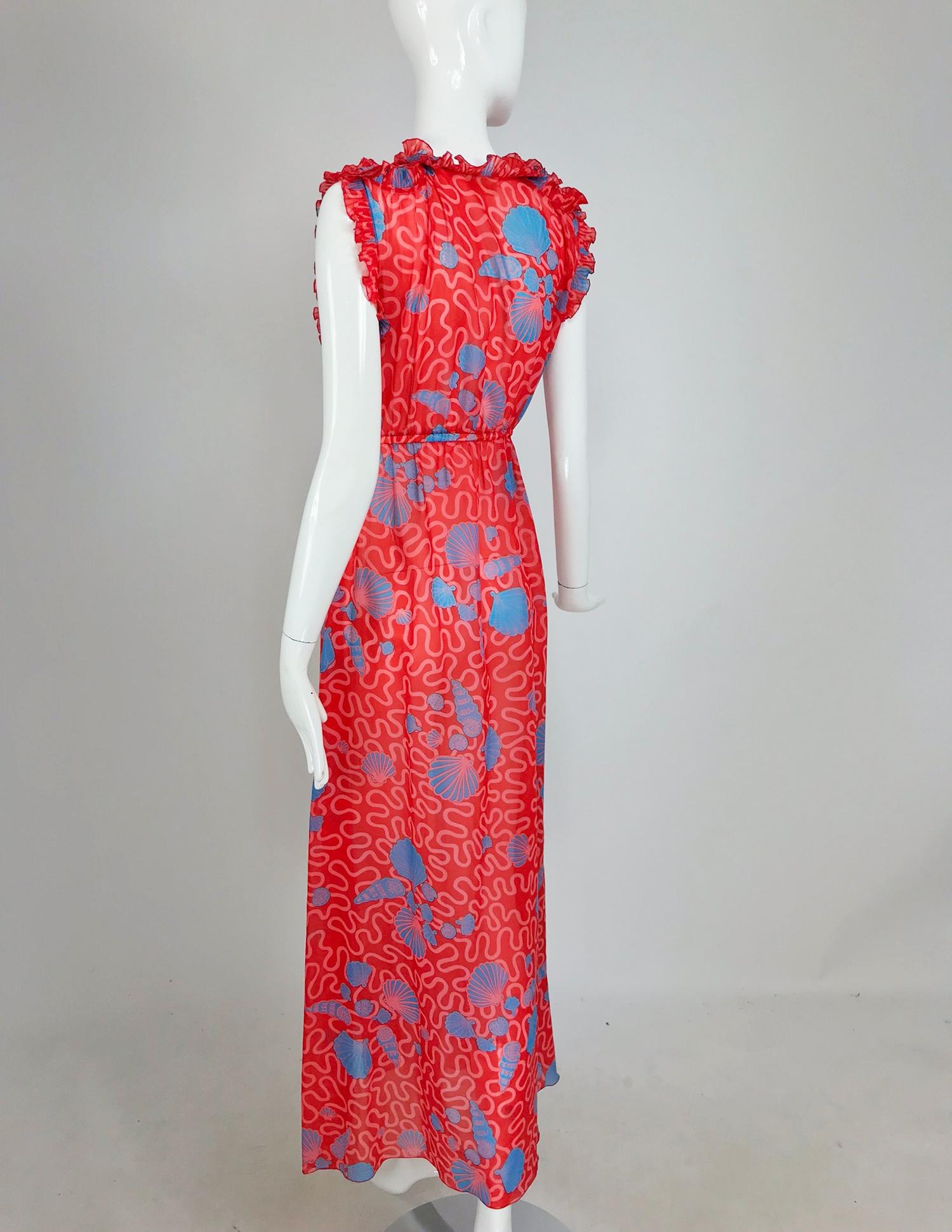 Zandra Rhodes Coquille Print Pleated Caftan and Maxi Dress Set 1970s 1