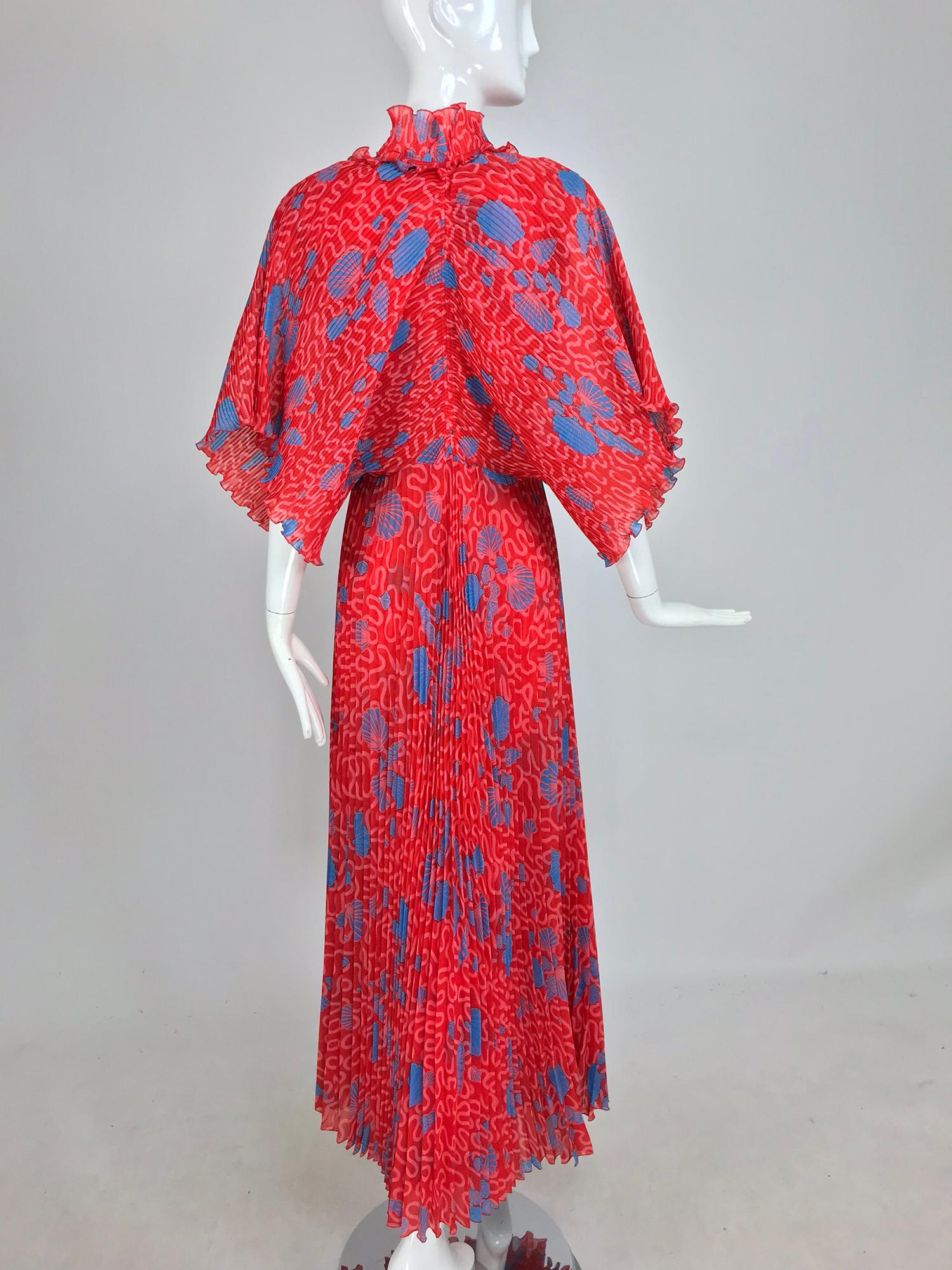 Zandra Rhodes Coquille Print Pleated Caftan and Maxi Dress Set 1970s 2