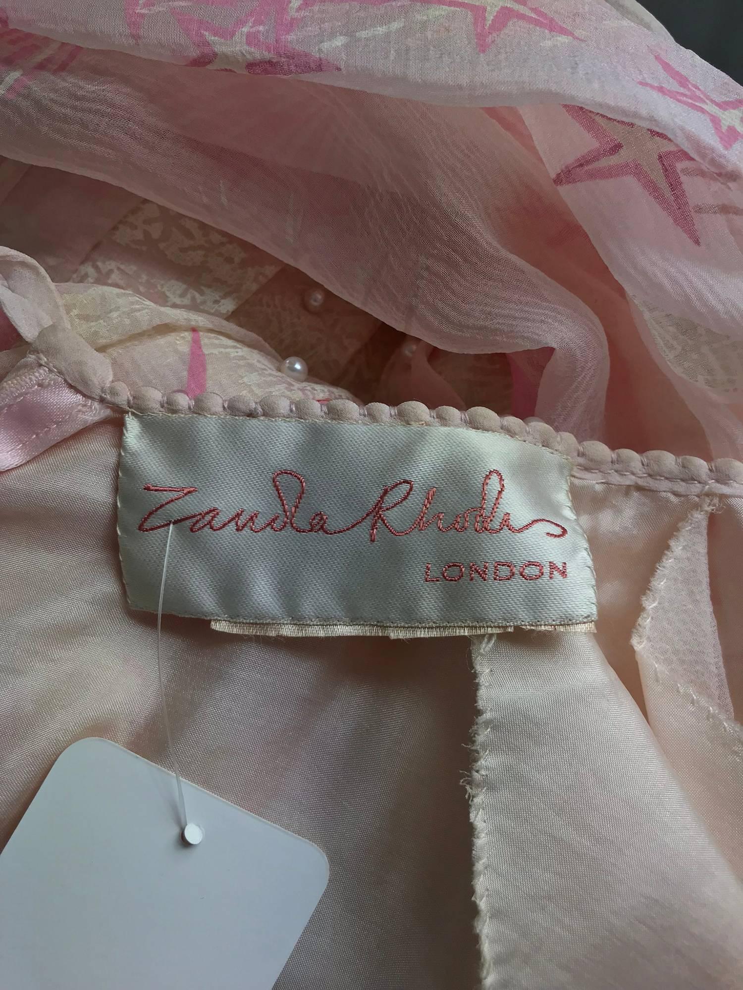 Zandra Rhodes cream and pink silk star asymmetrical hem dress dated 1989 5