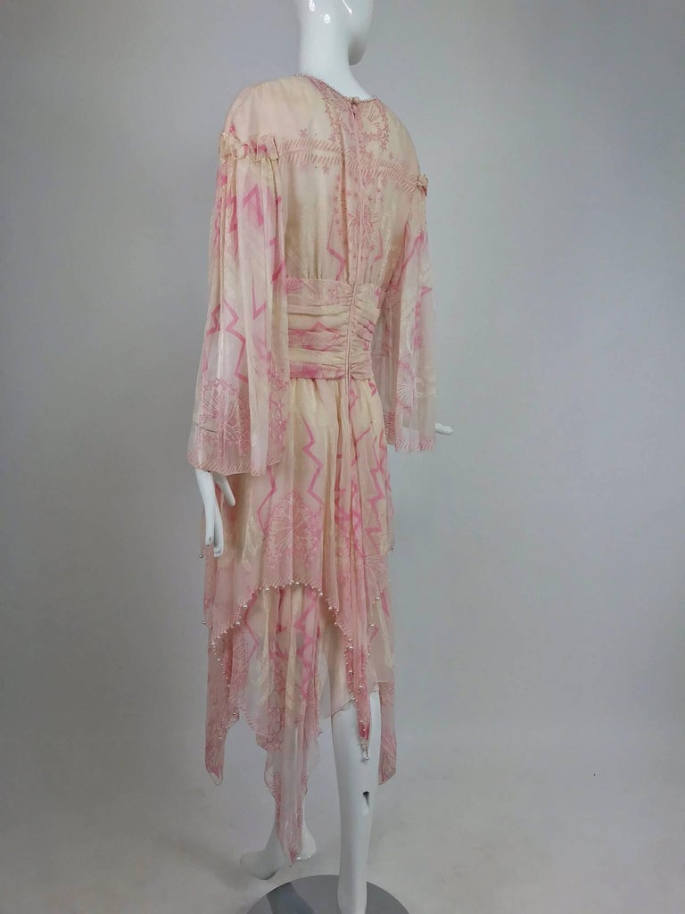 Zandra Rhodes cream and pink silk star asymmetrical hem dress dated ...