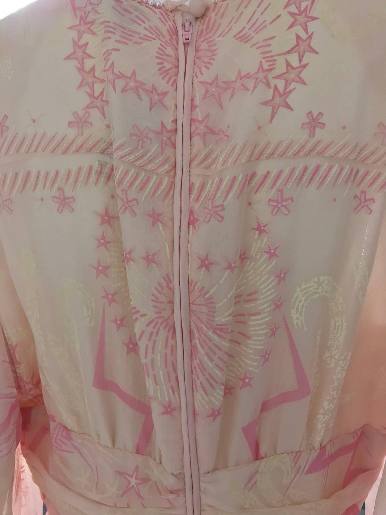 Zandra Rhodes cream and pink silk star asymmetrical hem dress dated 1989 4