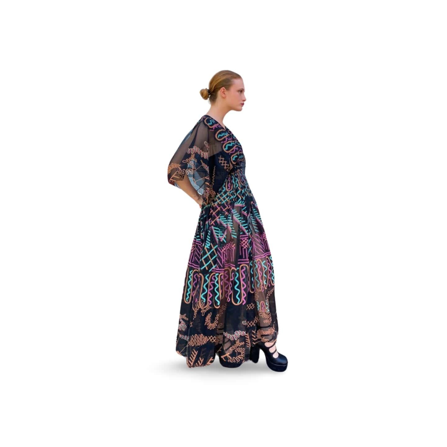 Zandra Rhodes Documented 1976 Landscape Print Dress In Excellent Condition For Sale In Los Angeles, CA