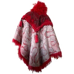 Zandra Rhodes Dramatic 1980's Red Reversible Curly Lamb Cape
