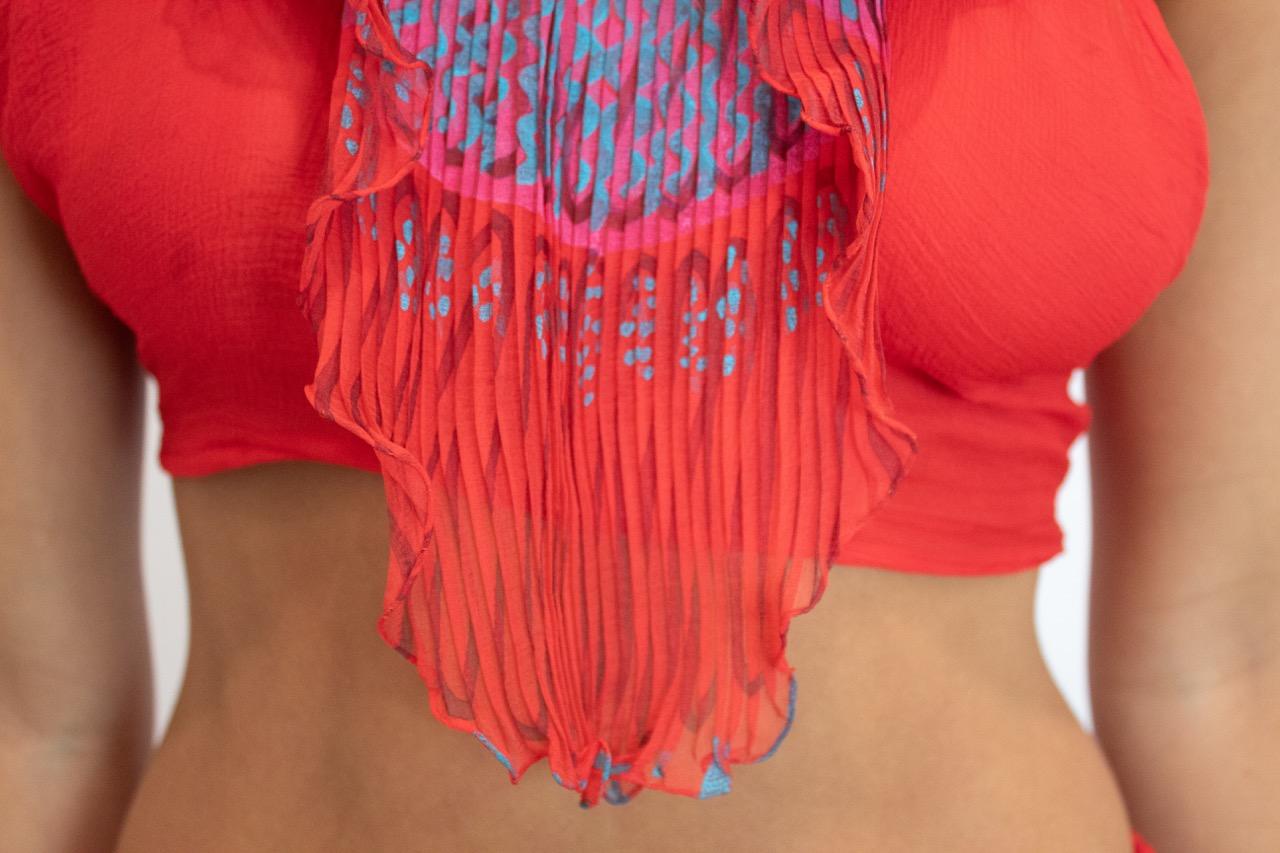 Zandra Rhodes F/W 1970/71 Red Silk Chiffon Set For Sale 7