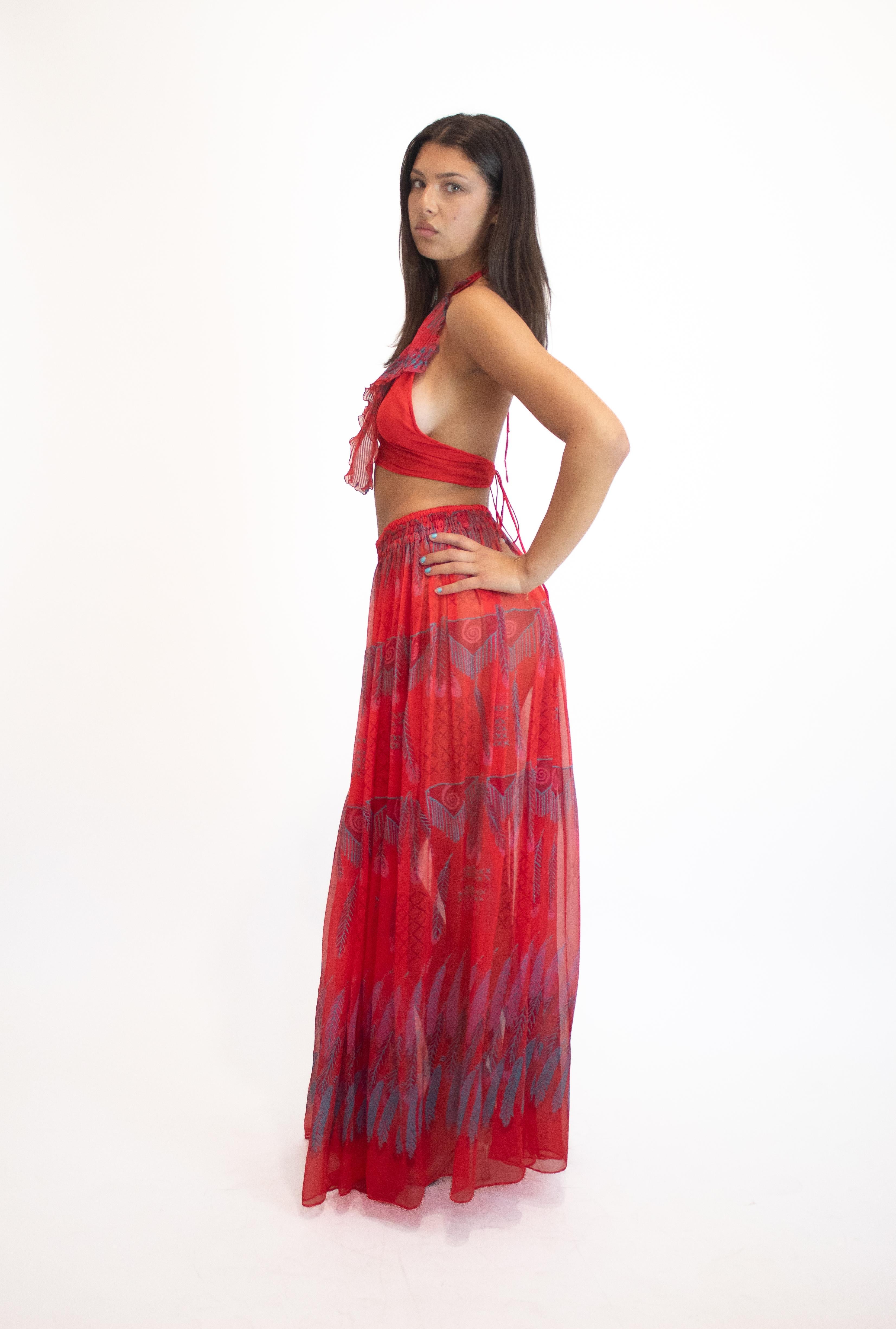 Zandra Rhodes F/W 1970/71 Red Silk Chiffon Set In Excellent Condition For Sale In Los Angeles, CA