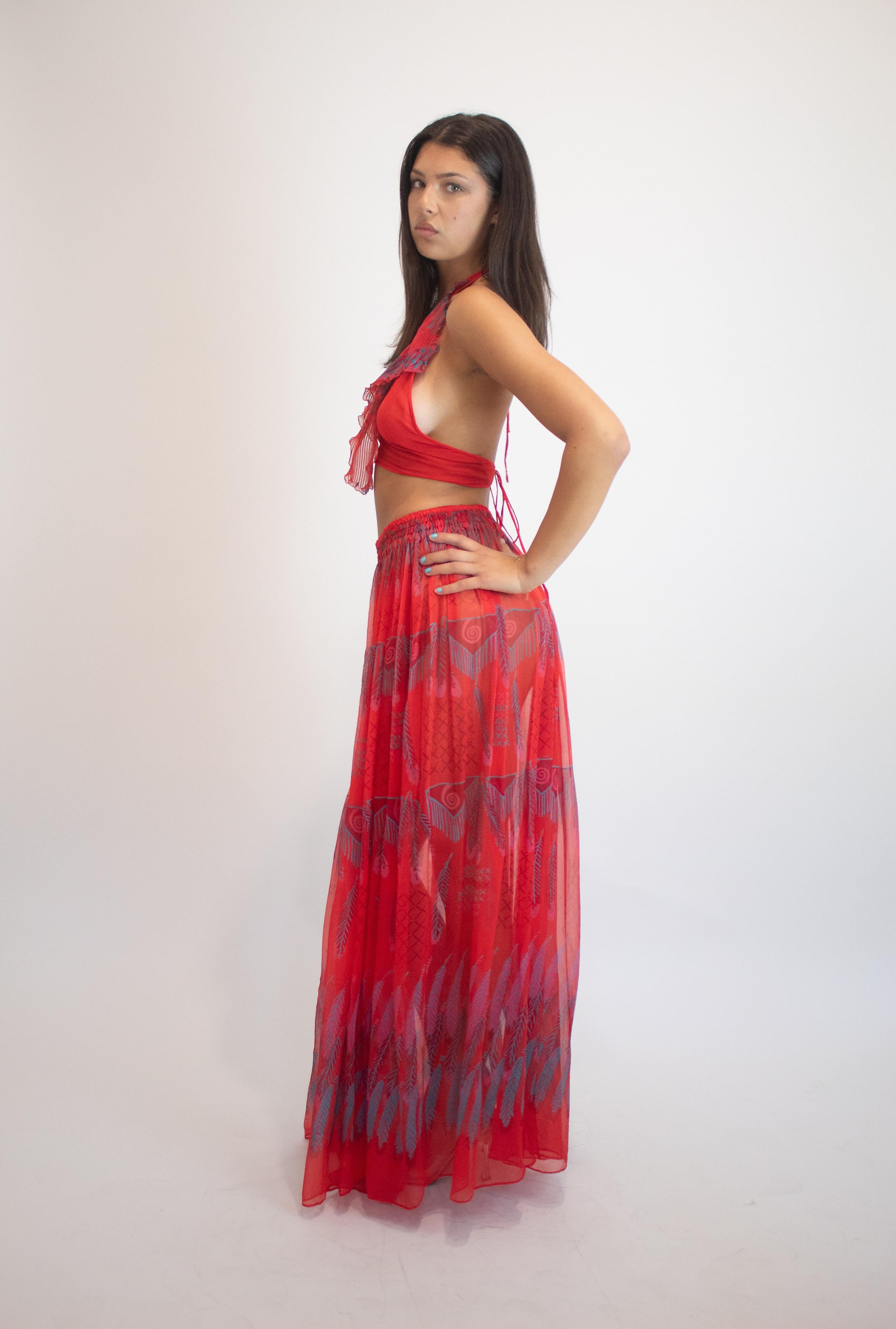 Women's Zandra Rhodes F/W 1970/71 Red Silk Chiffon Set For Sale