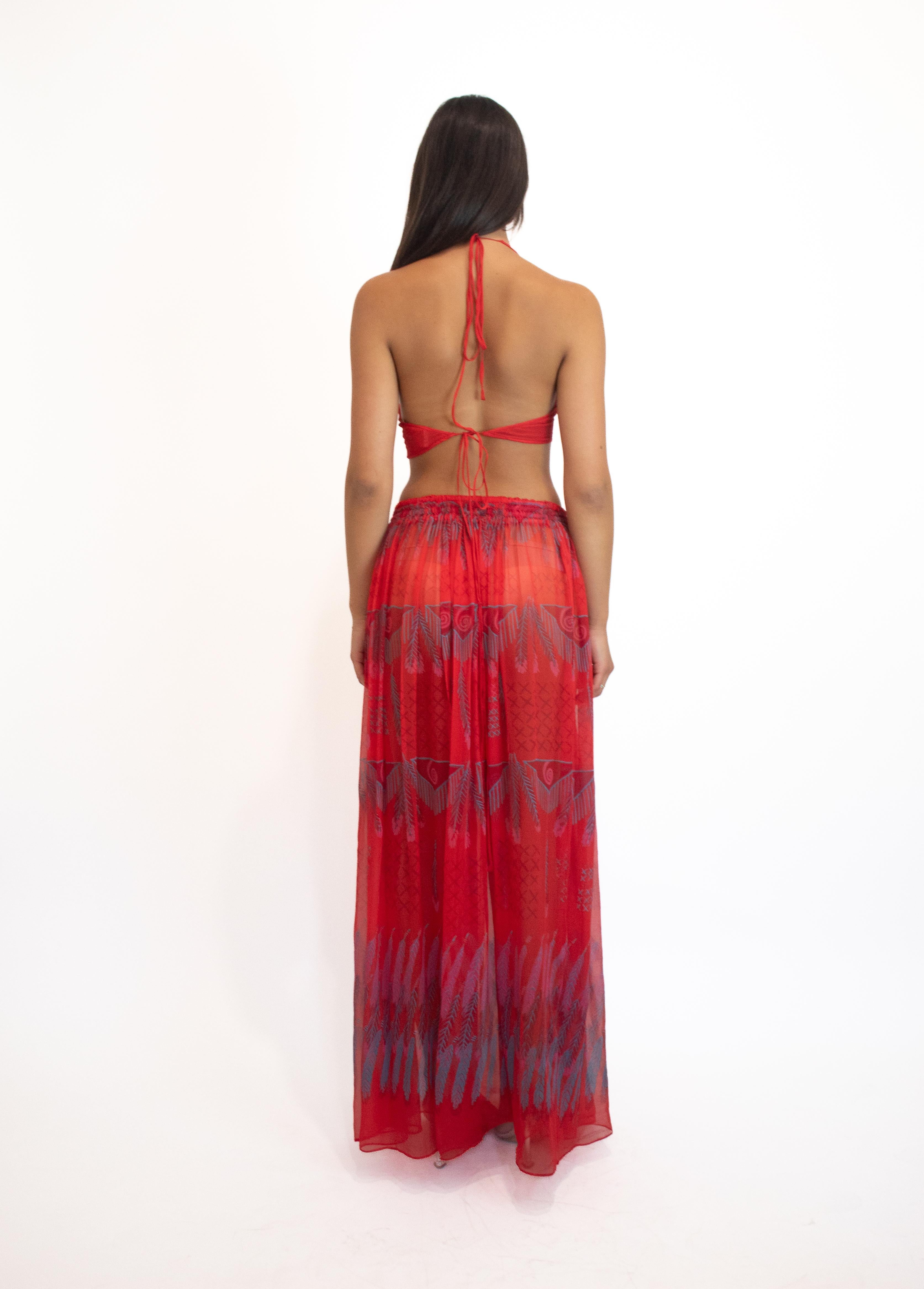 Zandra Rhodes F/W 1970/71 Red Silk Chiffon Set For Sale 1