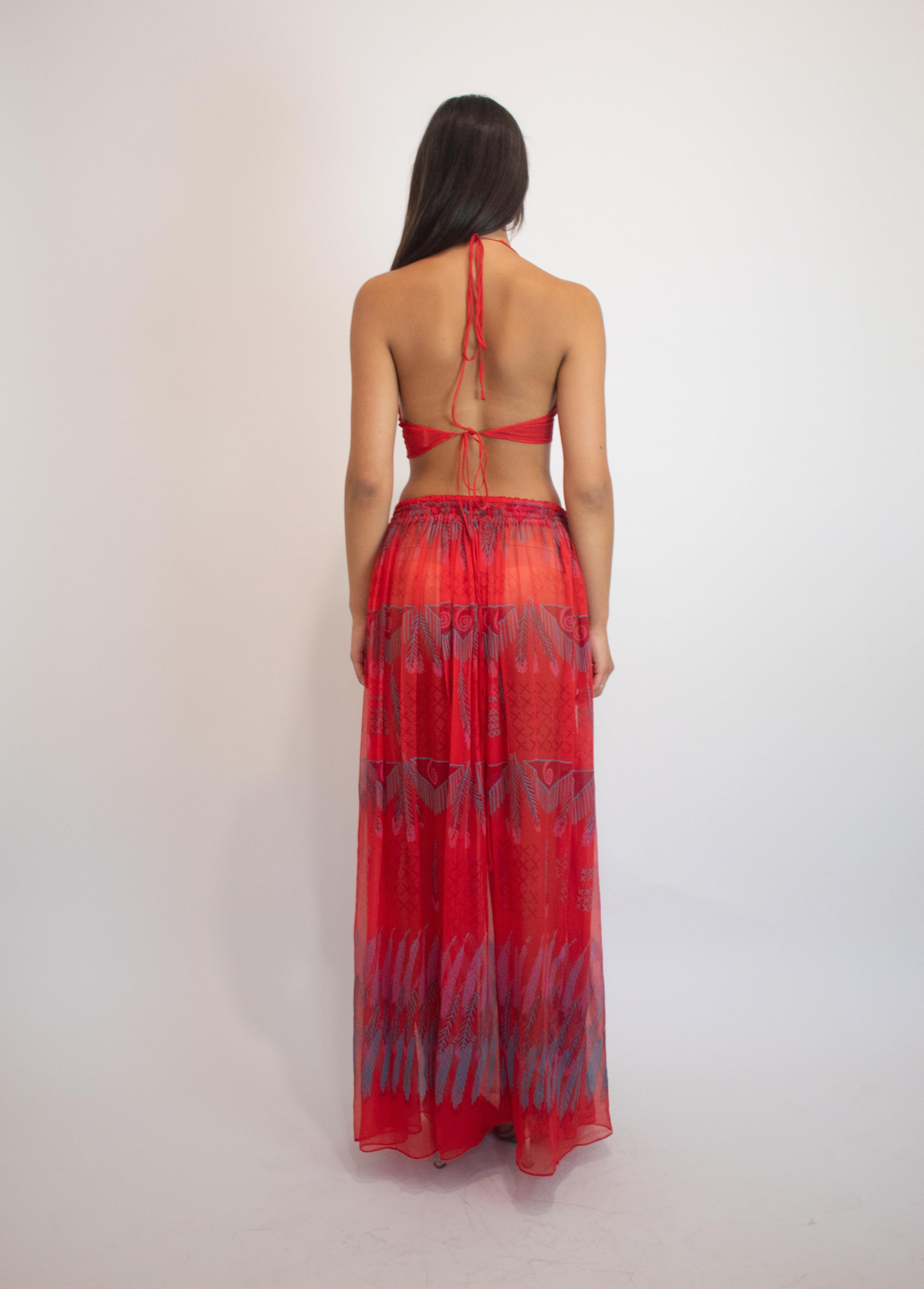 Zandra Rhodes F/W 1970/71 Red Silk Chiffon Set For Sale 2
