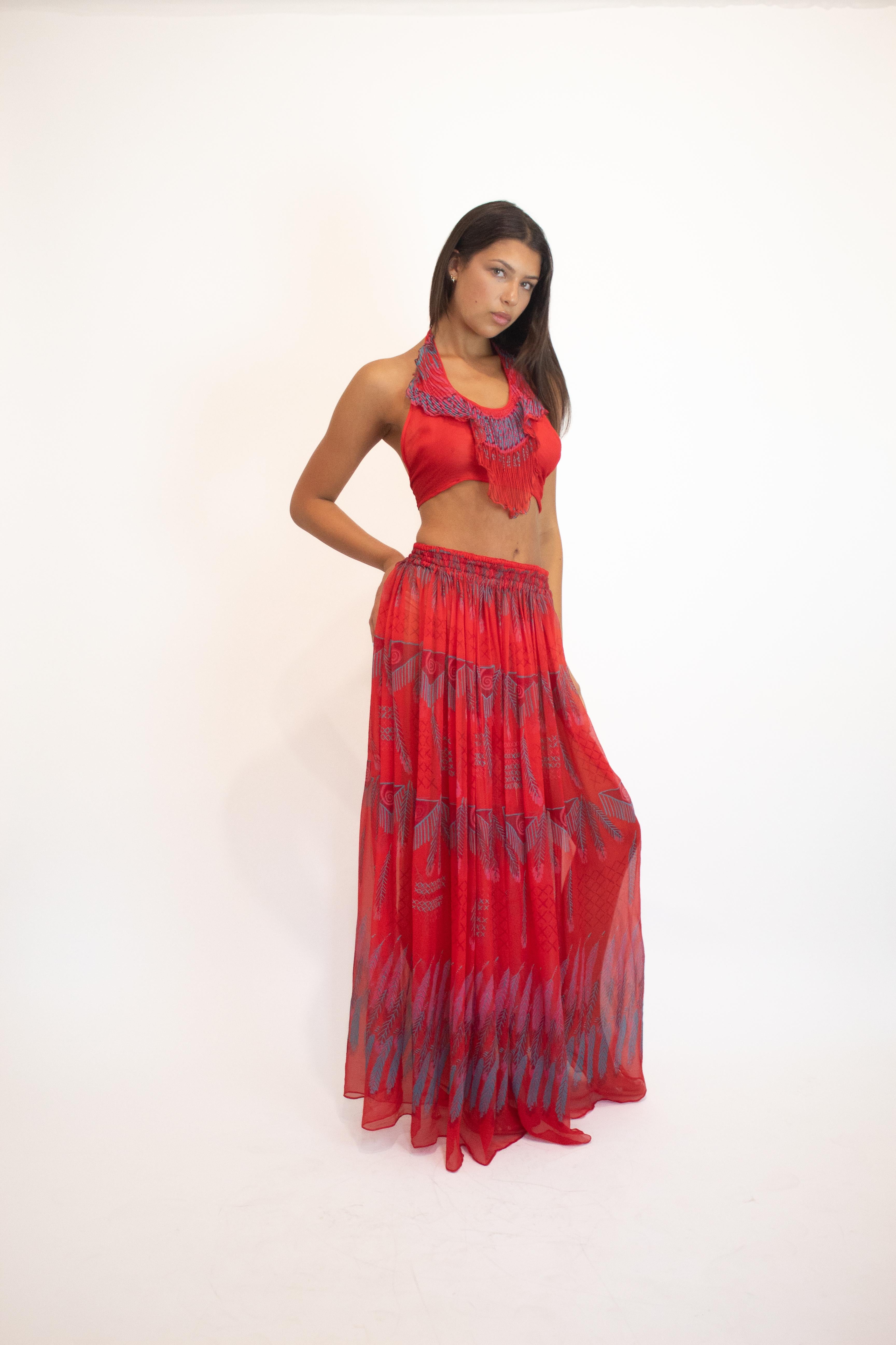 Zandra Rhodes F/W 1970/71 Red Silk Chiffon Set For Sale 3