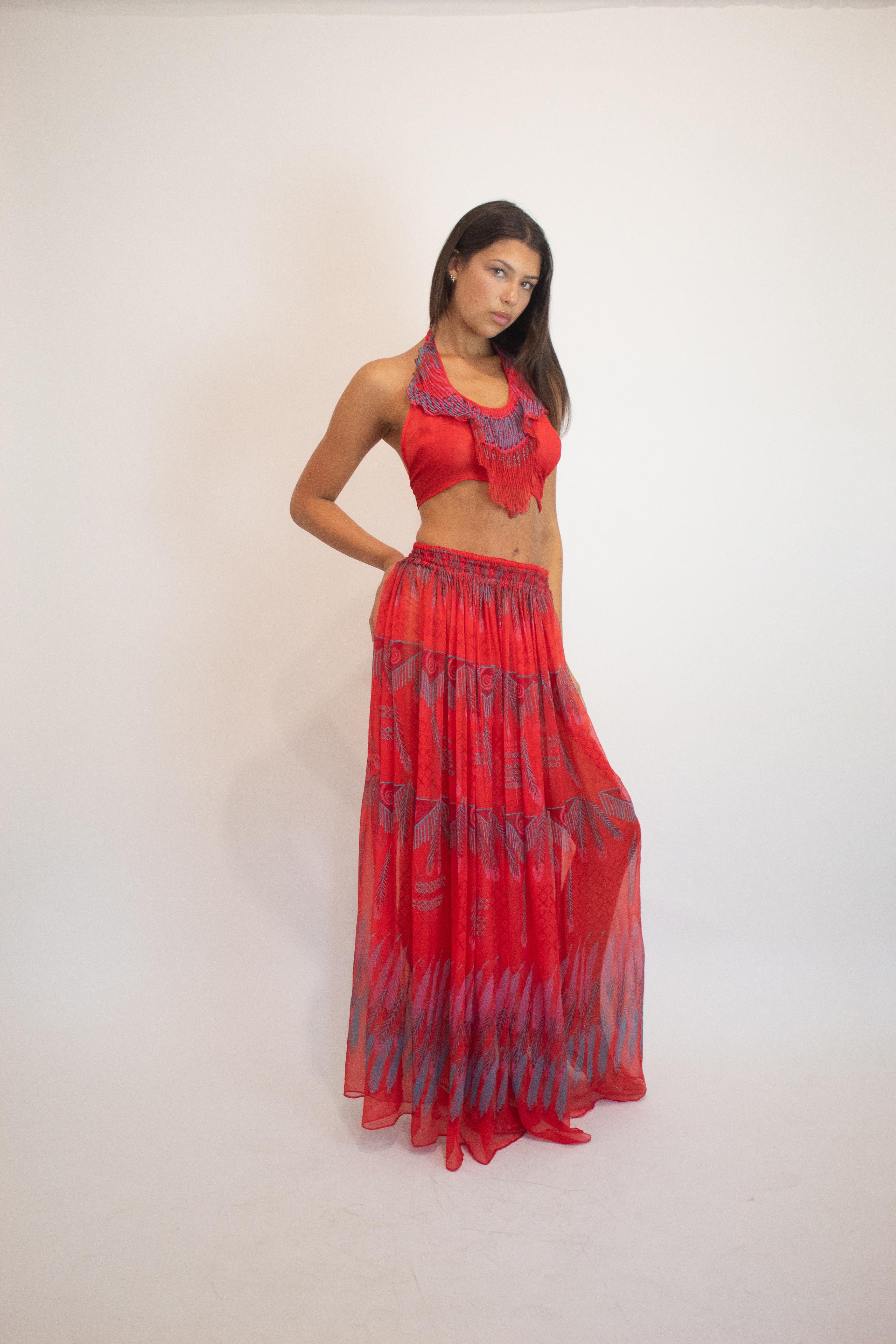 Zandra Rhodes F/W 1970/71 Red Silk Chiffon Set For Sale 4