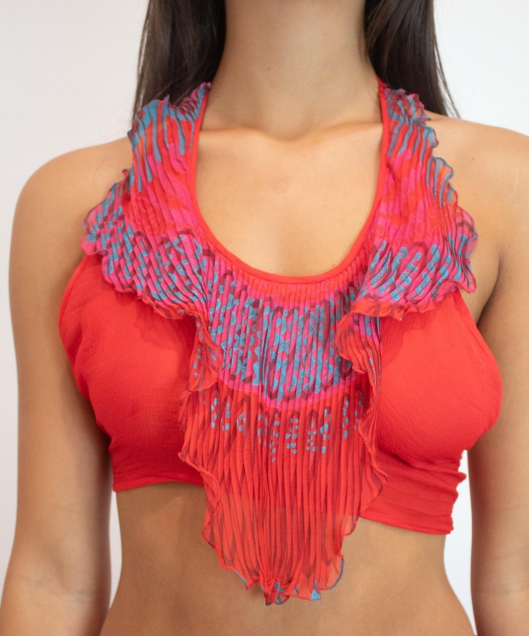 Zandra Rhodes F/W 1970/71 Red Silk Chiffon Set For Sale 5