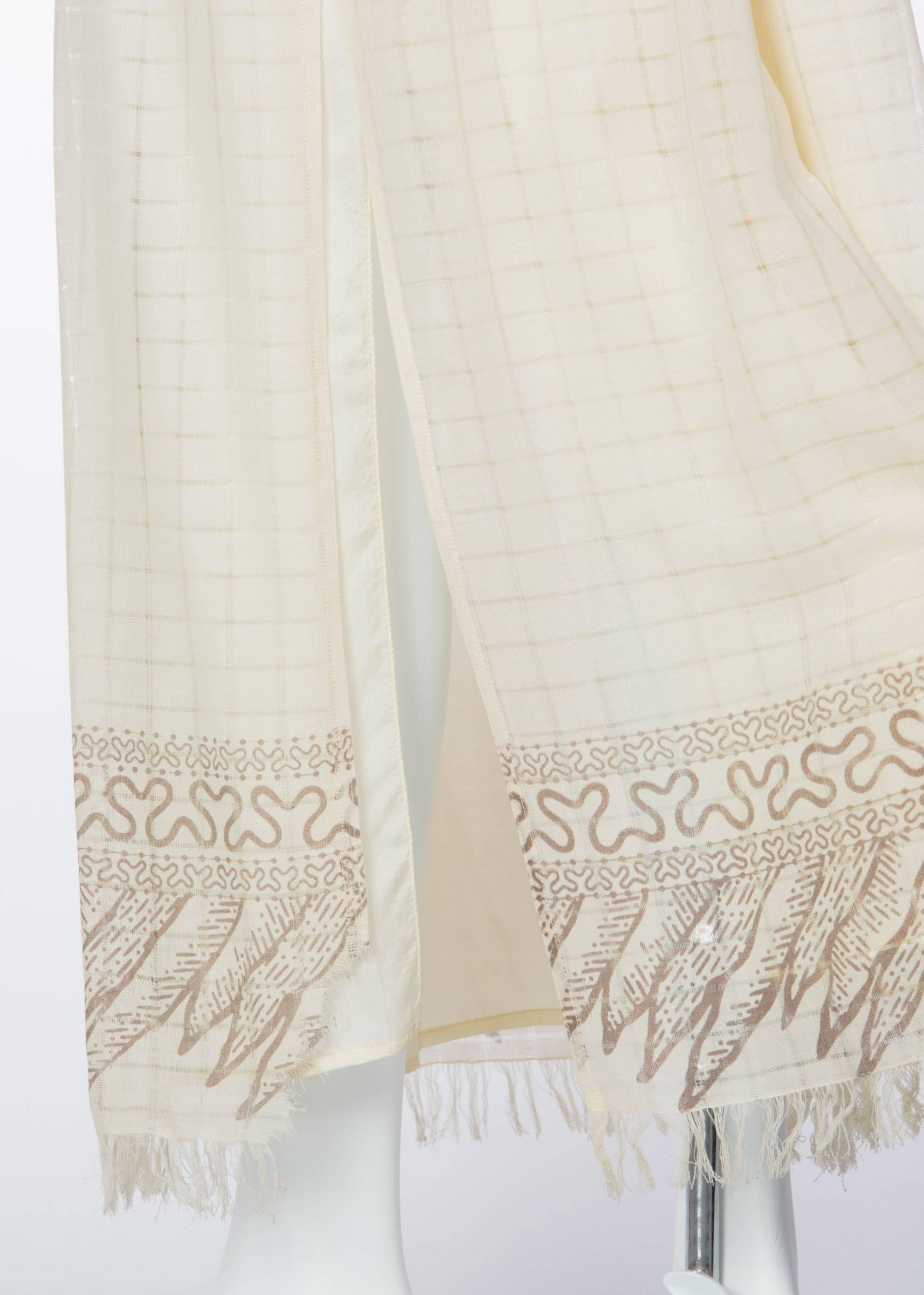 Zandra Rhodes Ivory Silk Linen Shell Embellished Suede Necklace Dress, 1980s  3