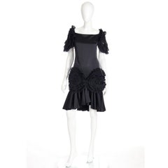 Zandra Rhodes London Vintage Black Dress W Rosettes Beads & Sequins