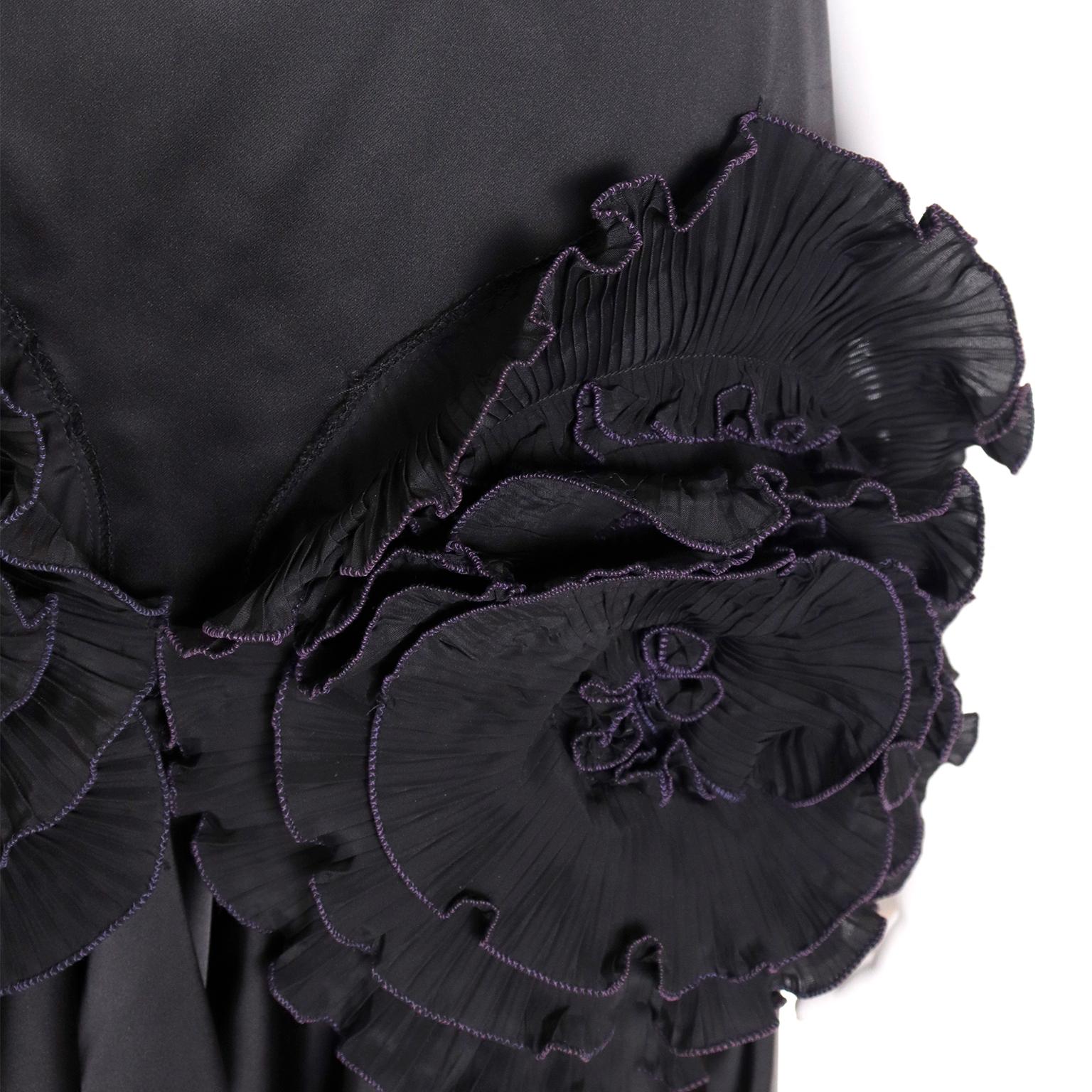 Zandra Rhodes London Vintage Black Dress W Rosettes Beads & Sequins For Sale 3