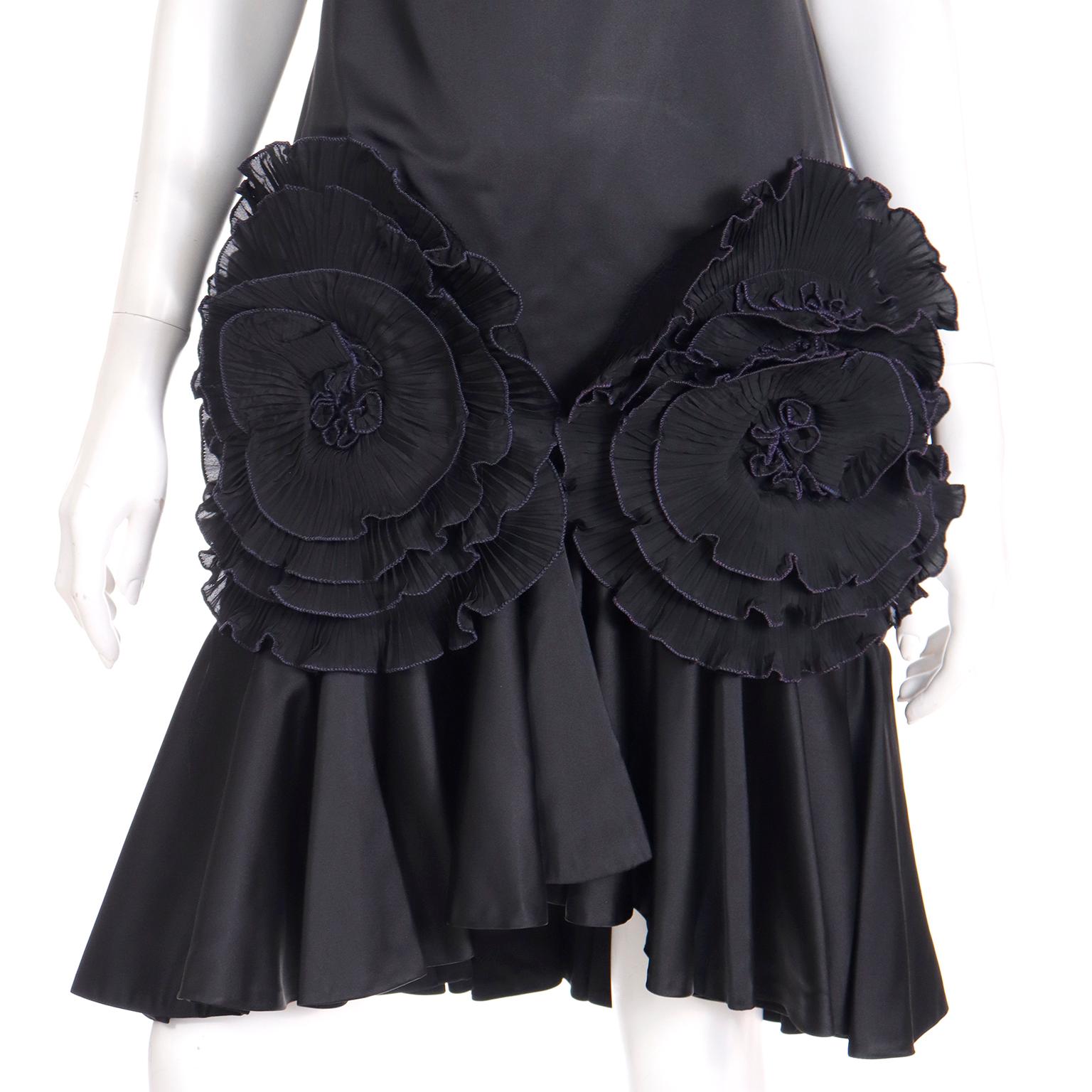 Zandra Rhodes London Vintage Black Dress W Rosettes Beads & Sequins For Sale 4