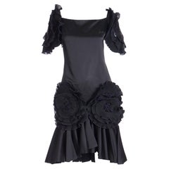 Zandra Rhodes London Vintage Black Dress W Rosettes Beads & Sequins