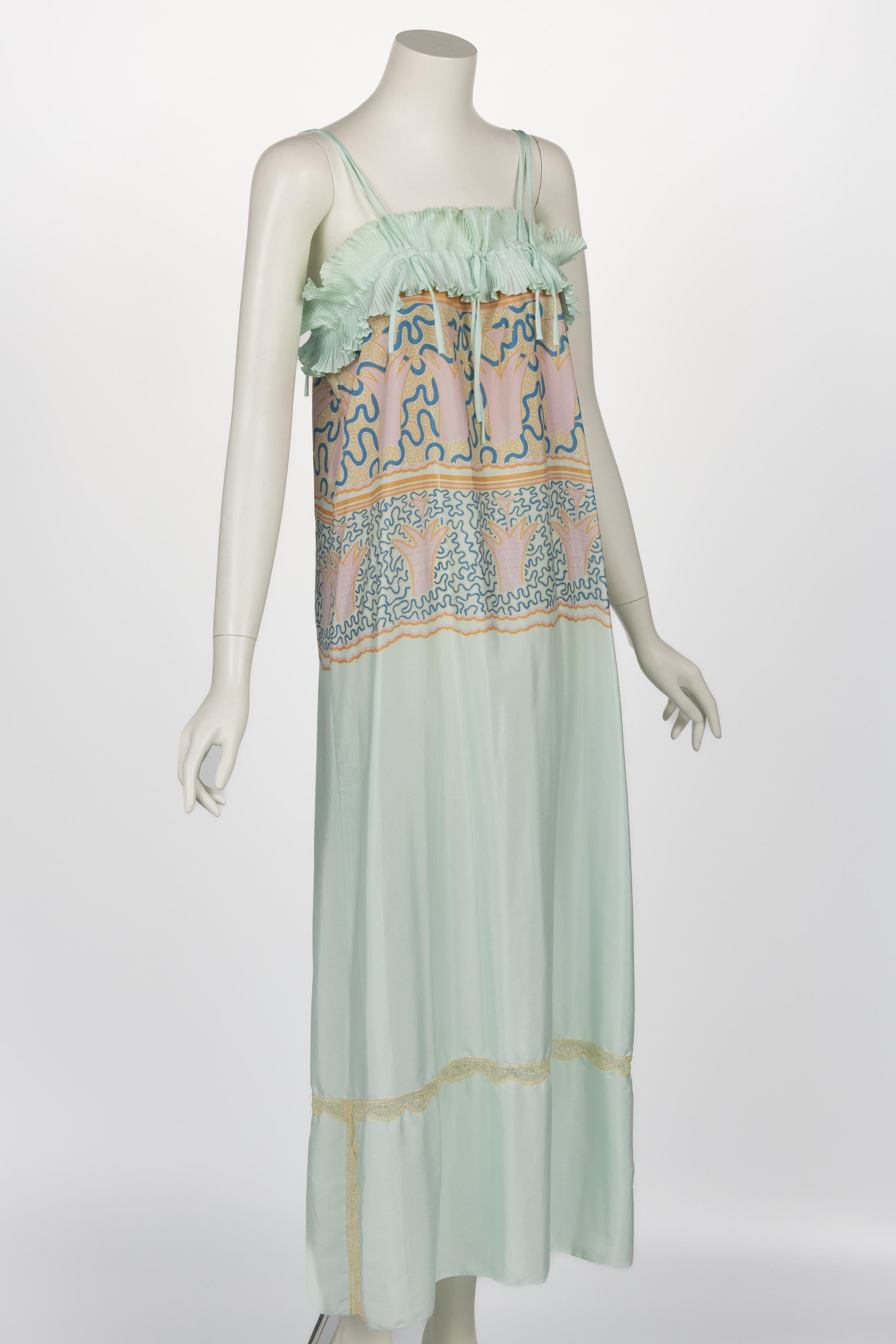 Zandra Rhodes Mint Green Printed Caftan Dress Set, 1970s For Sale 6