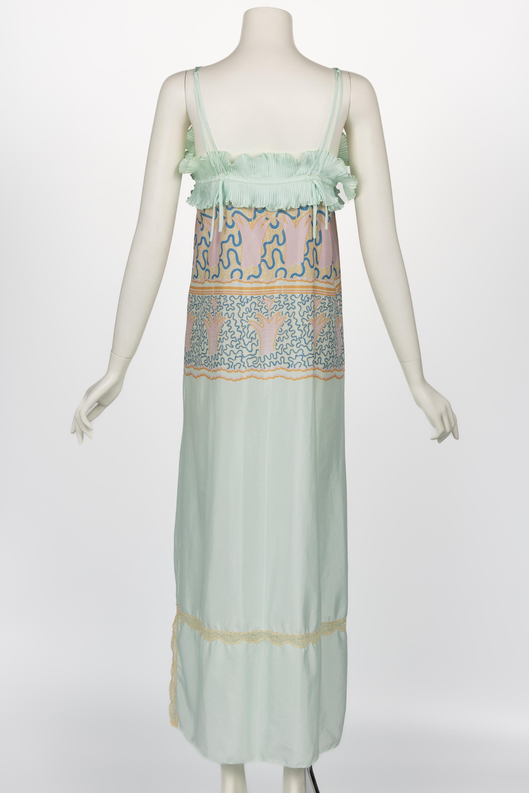 Zandra Rhodes Mint Green Printed Caftan Dress Set, 1970s For Sale 7