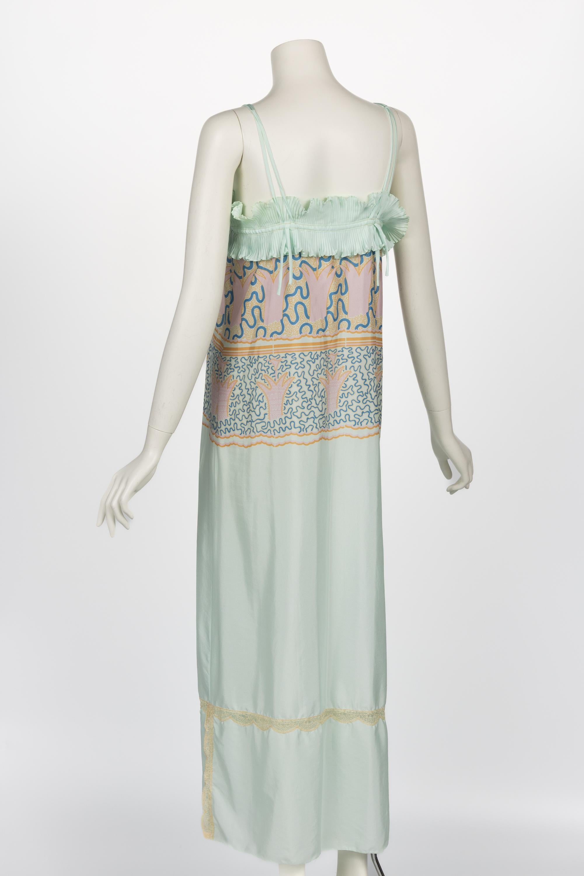 Zandra Rhodes Mint Green Printed Caftan Dress Set, 1970s For Sale 8