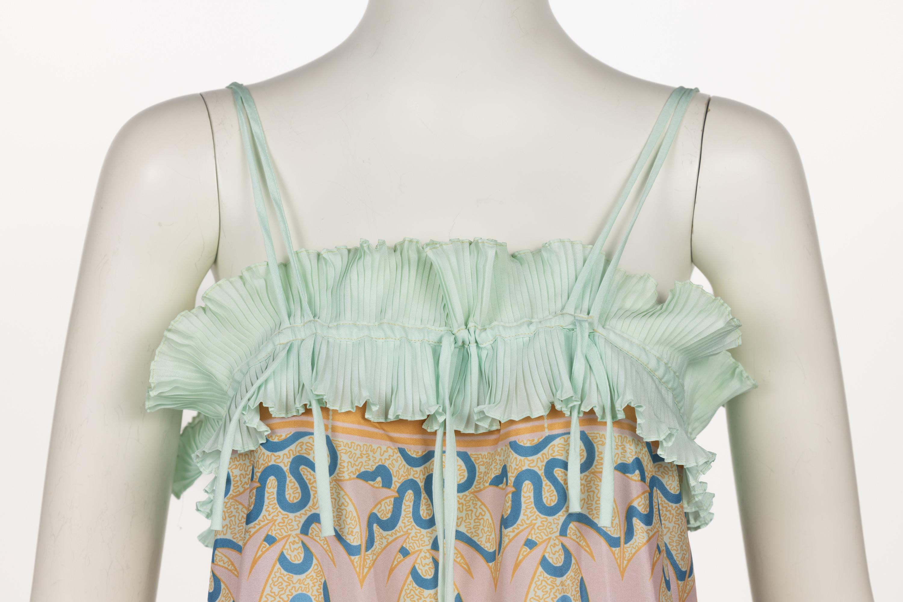 Zandra Rhodes Mint Green Printed Caftan Dress Set, 1970s For Sale 10