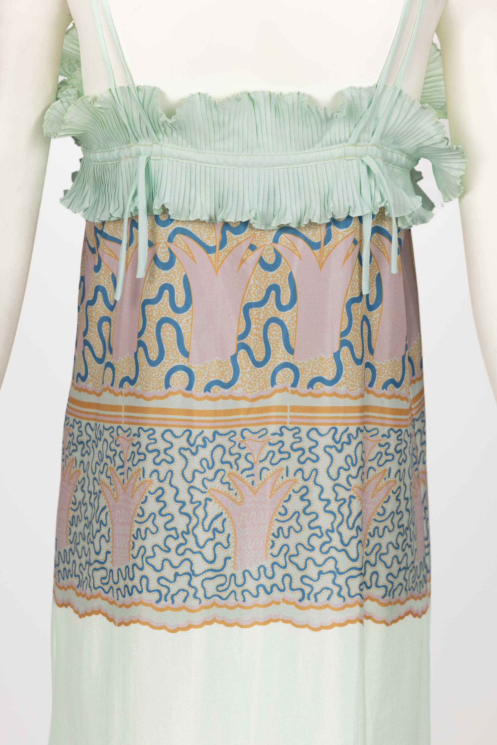 Zandra Rhodes Mint Green Printed Caftan Dress Set, 1970s For Sale 12