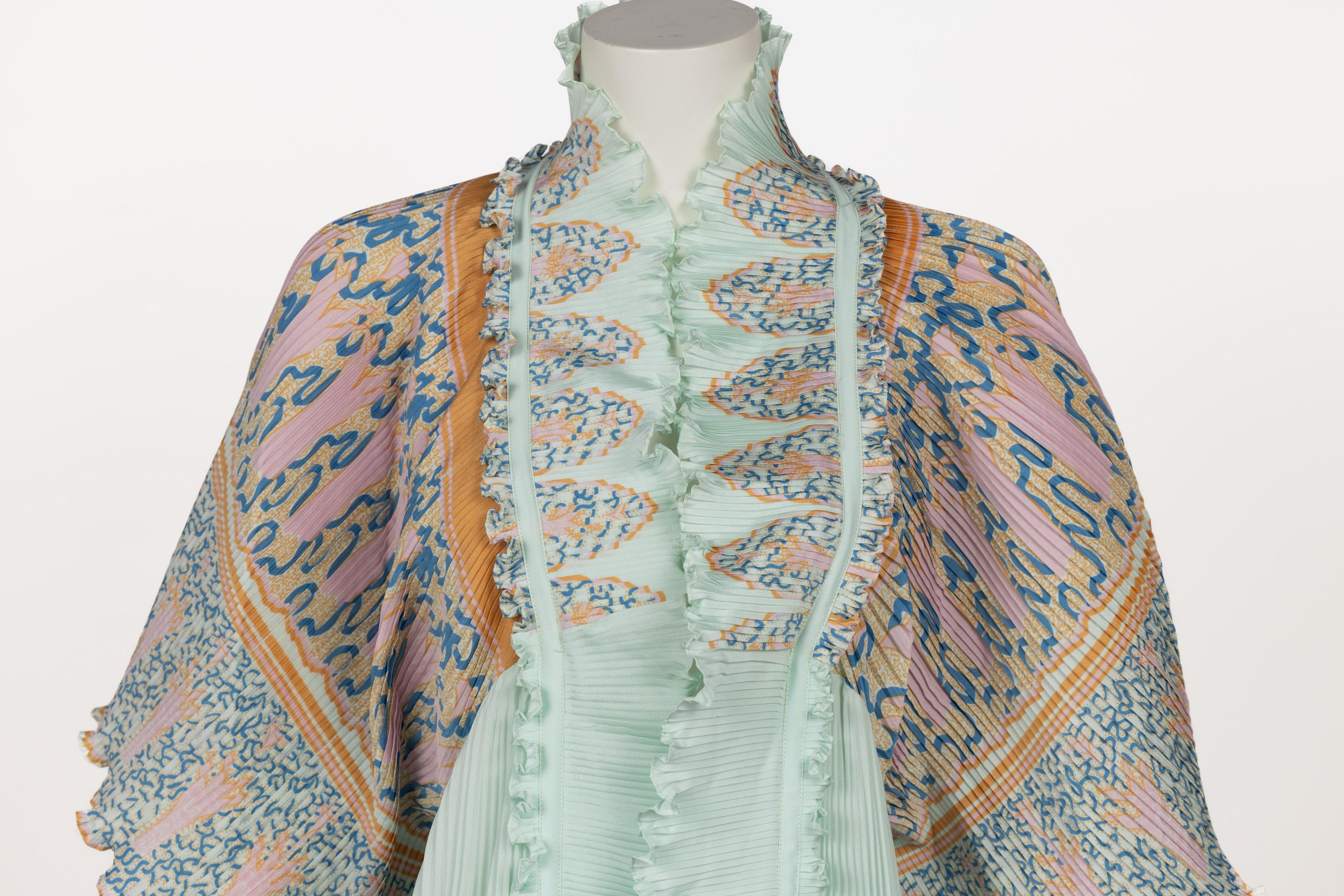 Zandra Rhodes Mint Green Printed Caftan Dress Set, 1970s For Sale 1