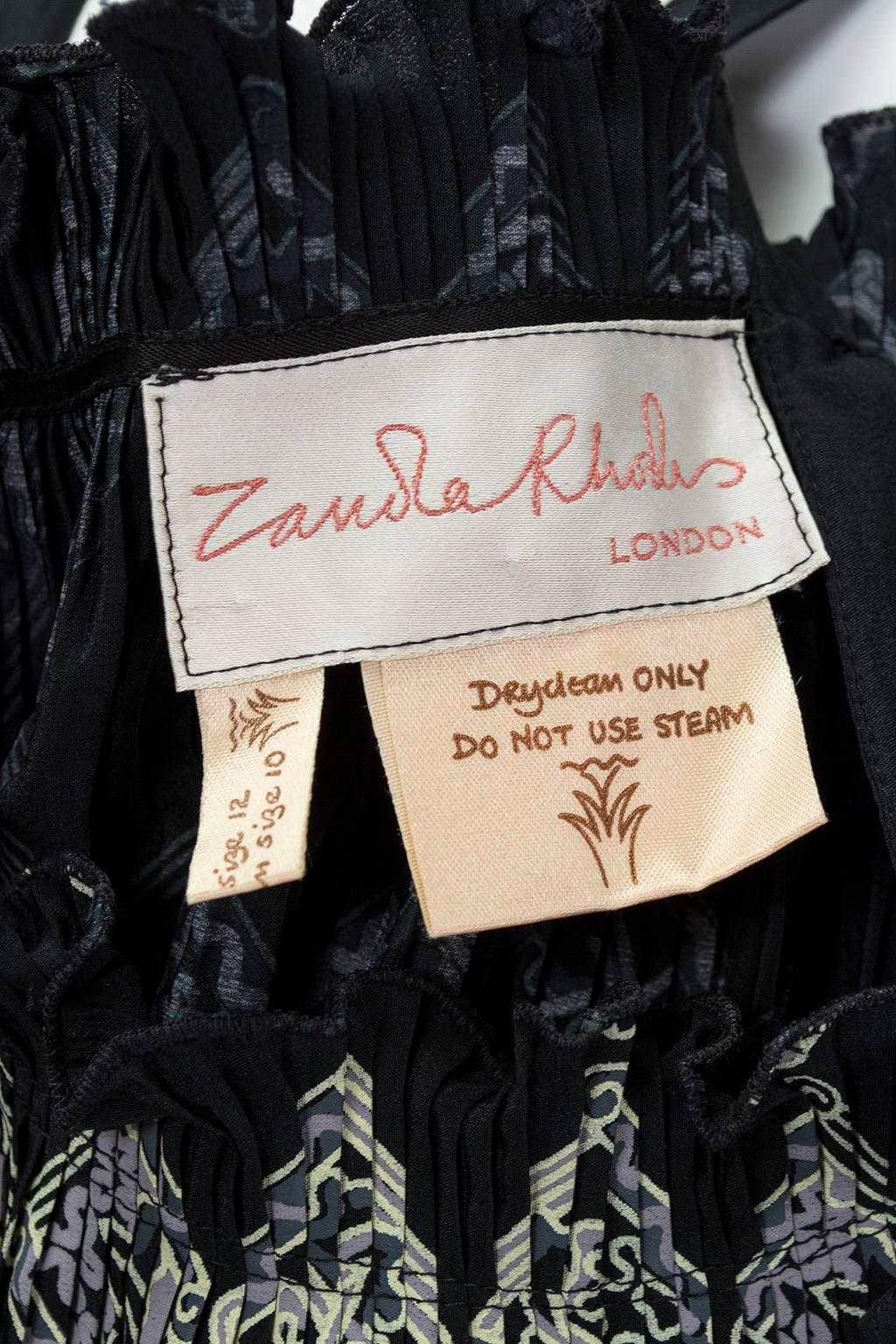 Zandra Rhodes Black Harlequin Painted Plissé Balloon Camisole - L, 1980s 3