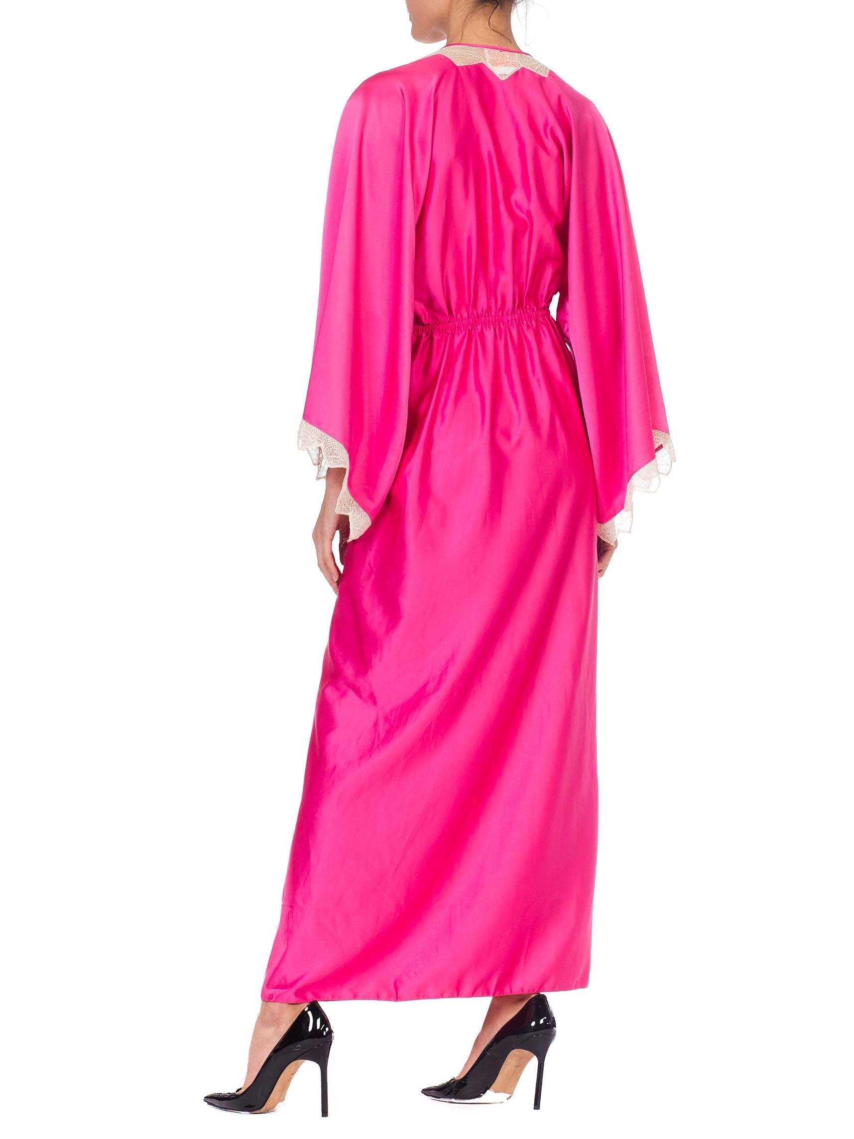 Women's Zandra Rhodes Pink Satin Kaftan Maxi Dress With Lace