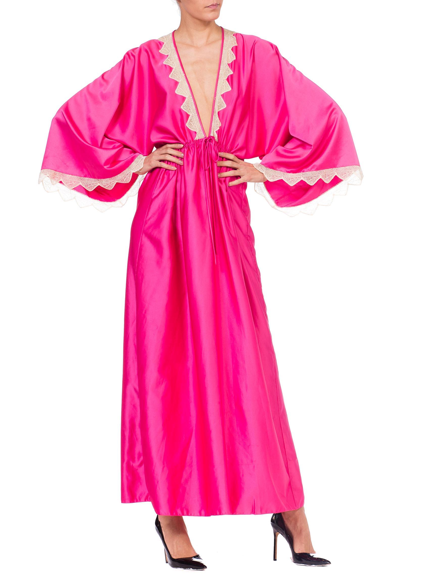 Zandra Rhodes Pink Satin Kaftan Maxi Dress With Lace 1