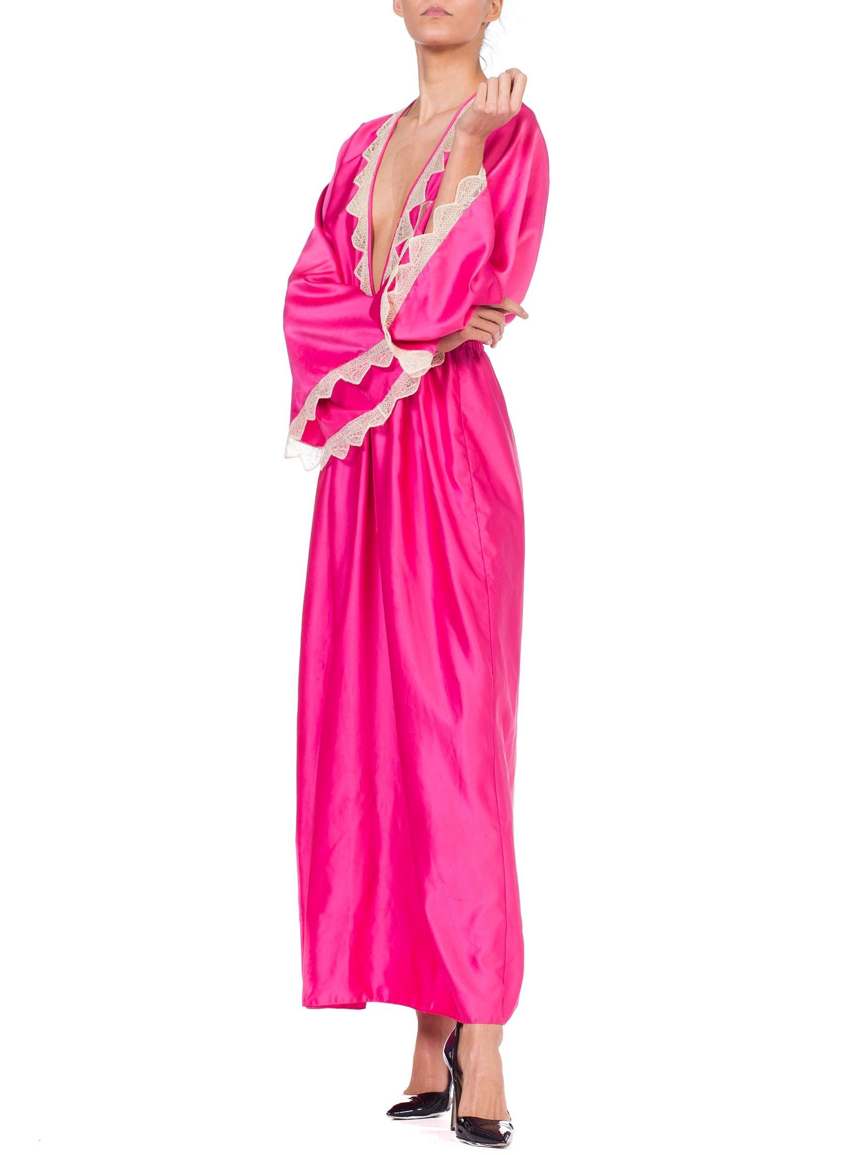 Zandra Rhodes Pink Satin Kaftan Maxi Dress With Lace 2
