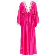 Zandra Rhodes Pink Satin Kaftan Maxi Dress With Lace