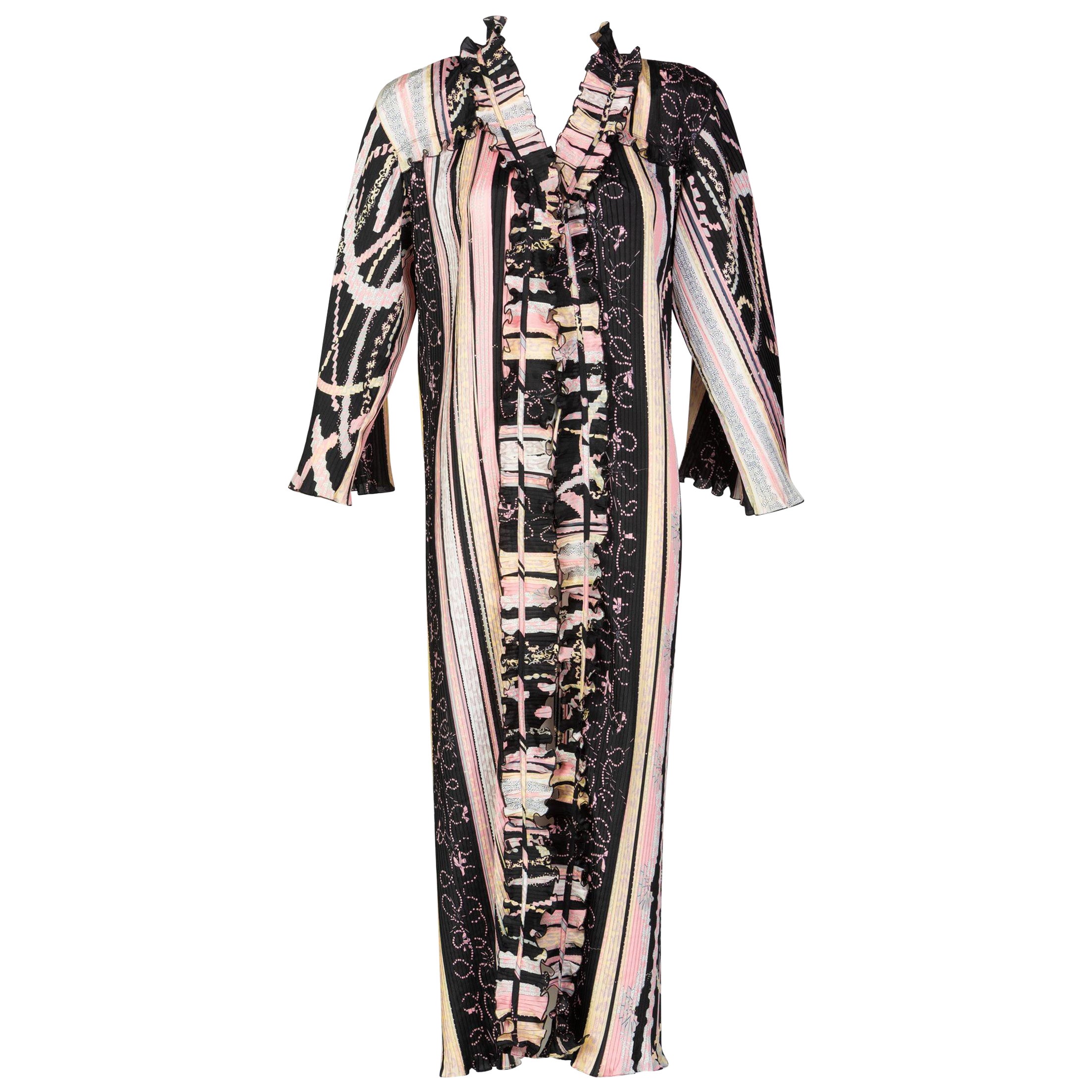 Zandra Rhodes Rosa bedruckter Seidenkaftan, 1980er Jahre