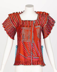 Zandra Rhodes Red Orange Hand Painted Pleated Jacket Top 1970s