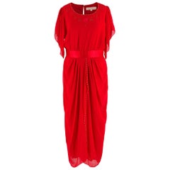 Zandra Rhodes Red Silk Hand Painted Long Dress - Size US 8