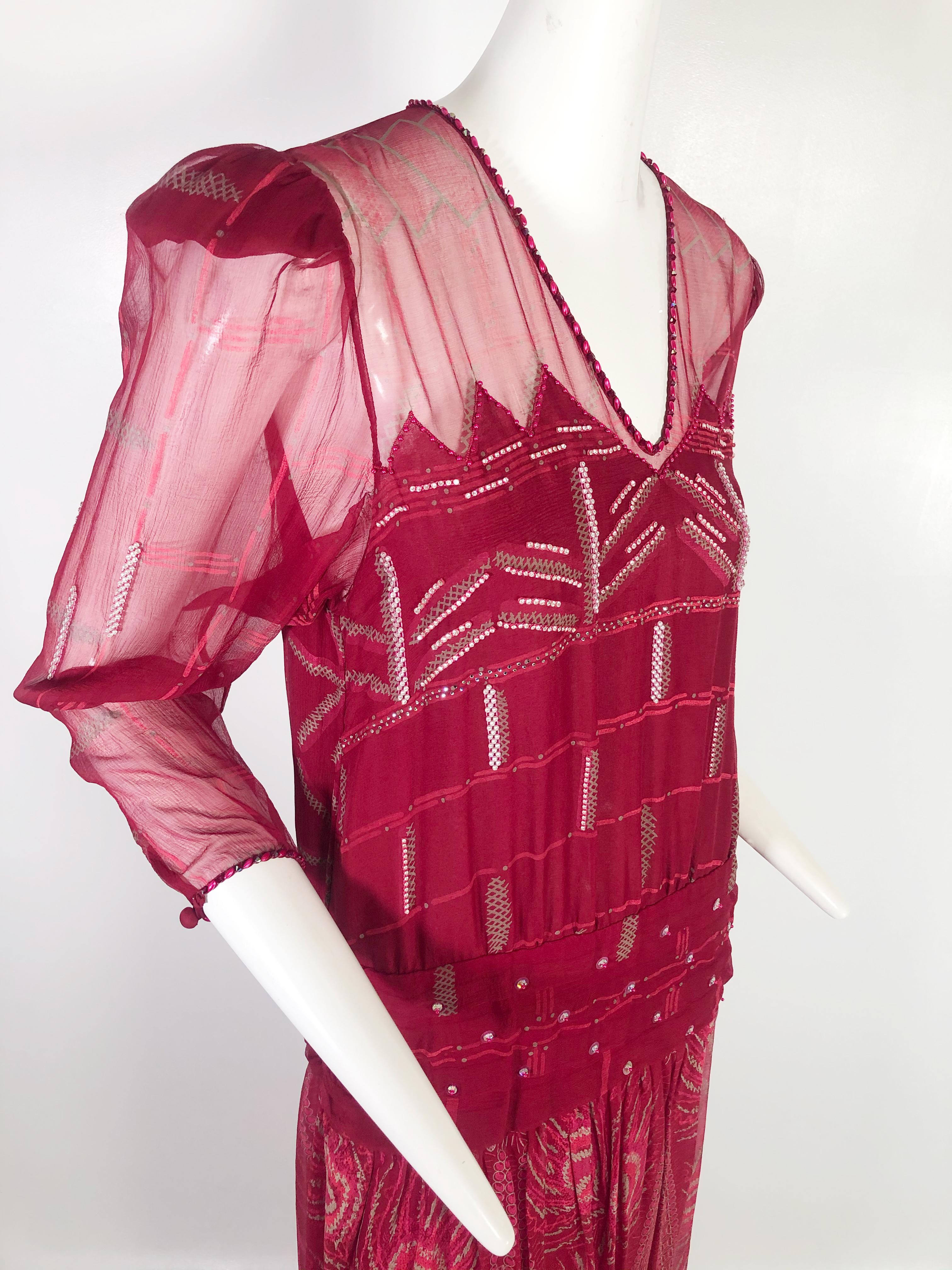 Zandra Rhodes Scarlet Silk Printed BoHo Gown with Beadwork Embellishment   For Sale 3