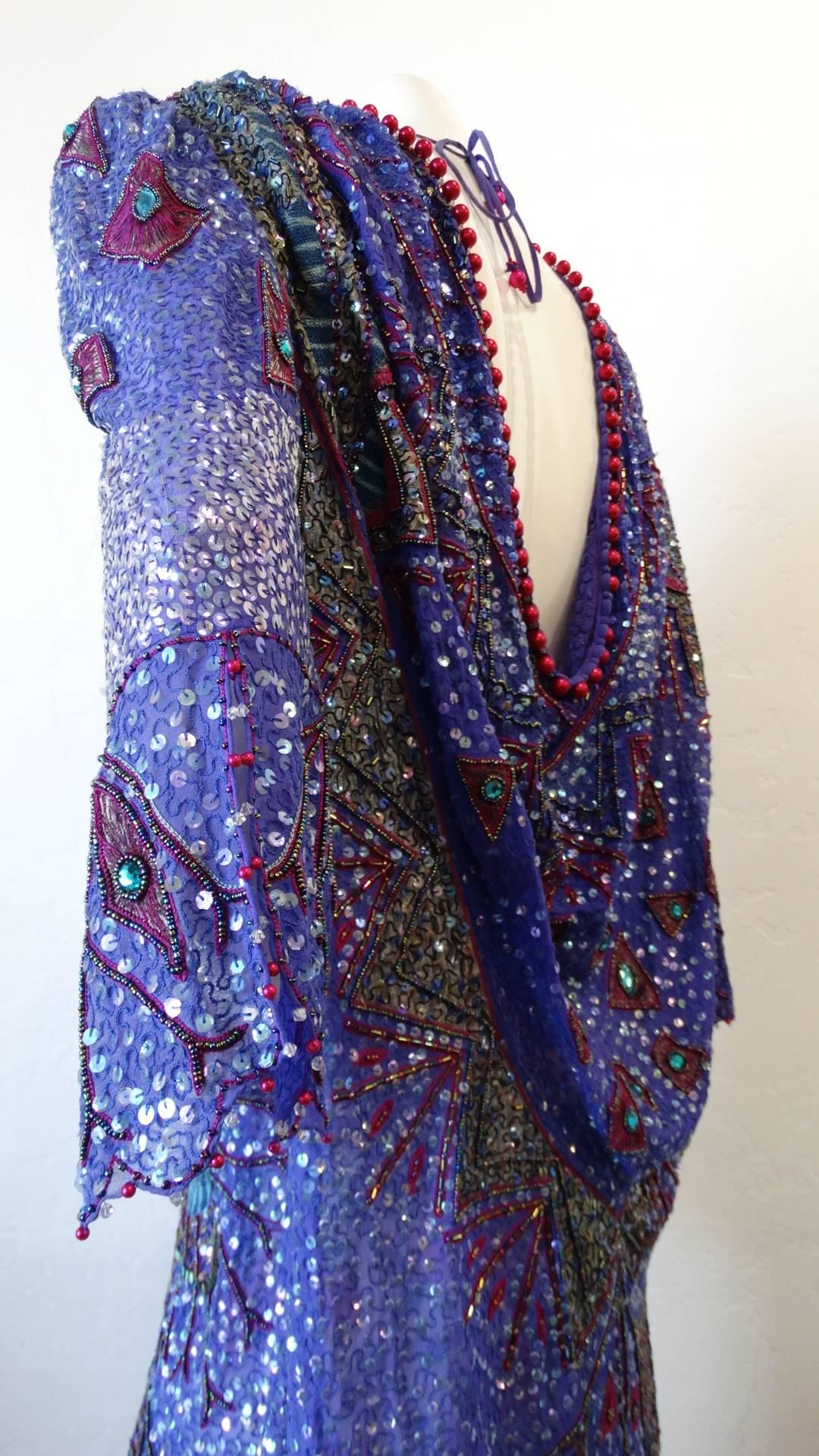 Zandra Rhodes Sequin Embellished Caftan Dress, 1980s  6