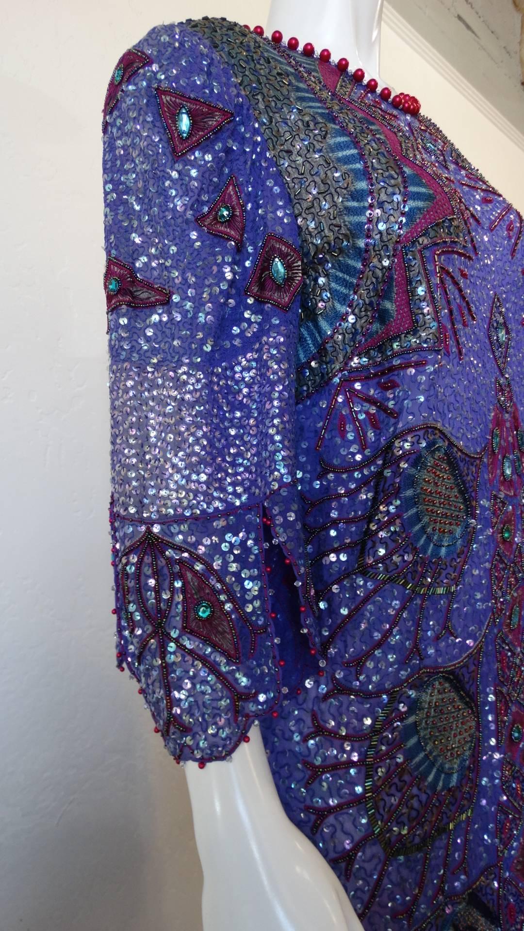 Women's Zandra Rhodes Sequin Embellished Caftan Dress, 1980s 