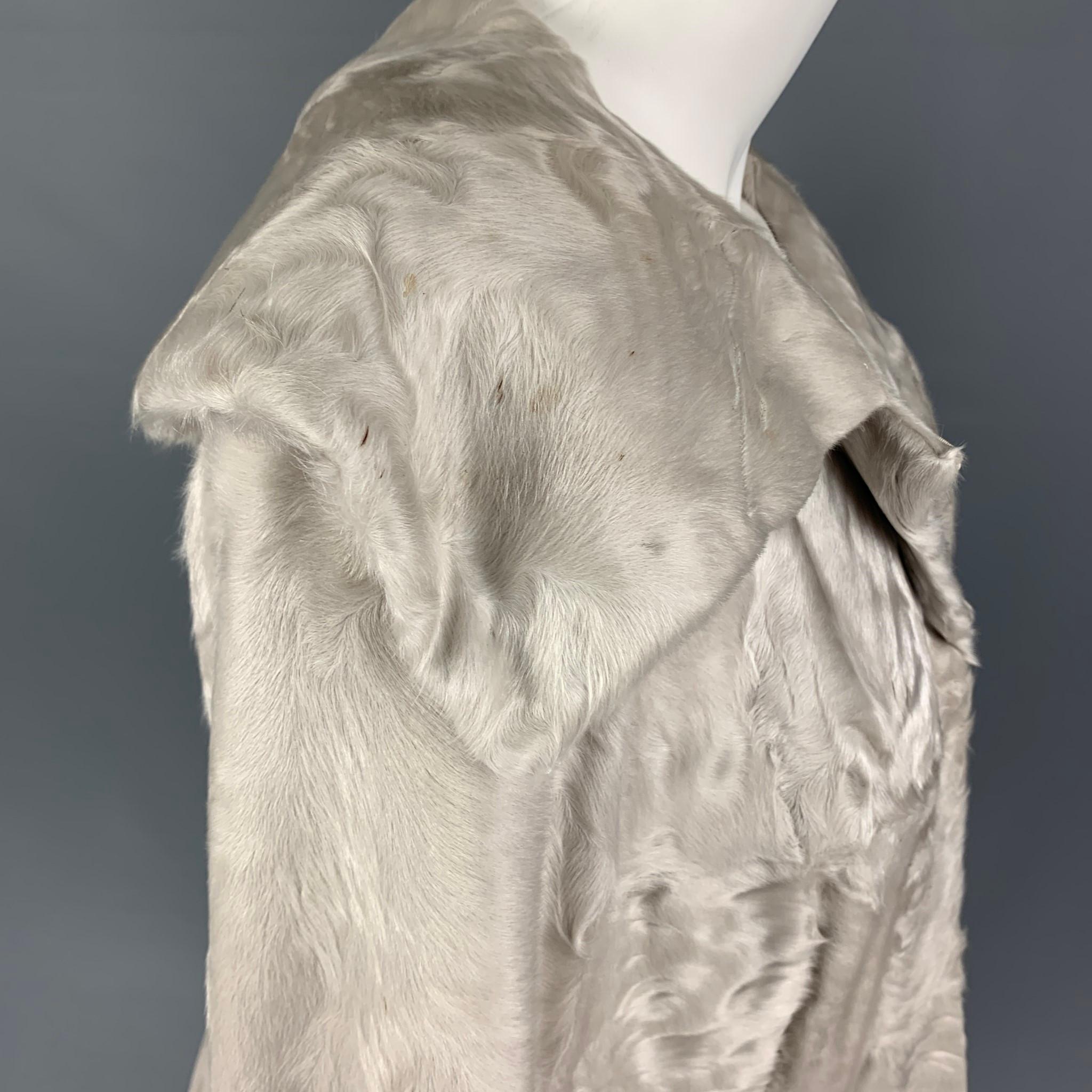 ZANDRA RHODES Size S Light Gray Lamb Shearling Hook & Eye Coat In Good Condition In San Francisco, CA