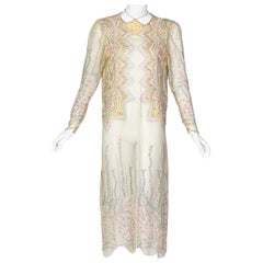 Zandra Rhodes Unbeschriftetes handbemaltes Kleid aus reiner Seide mit Perlenbesatz, 1980er Jahre