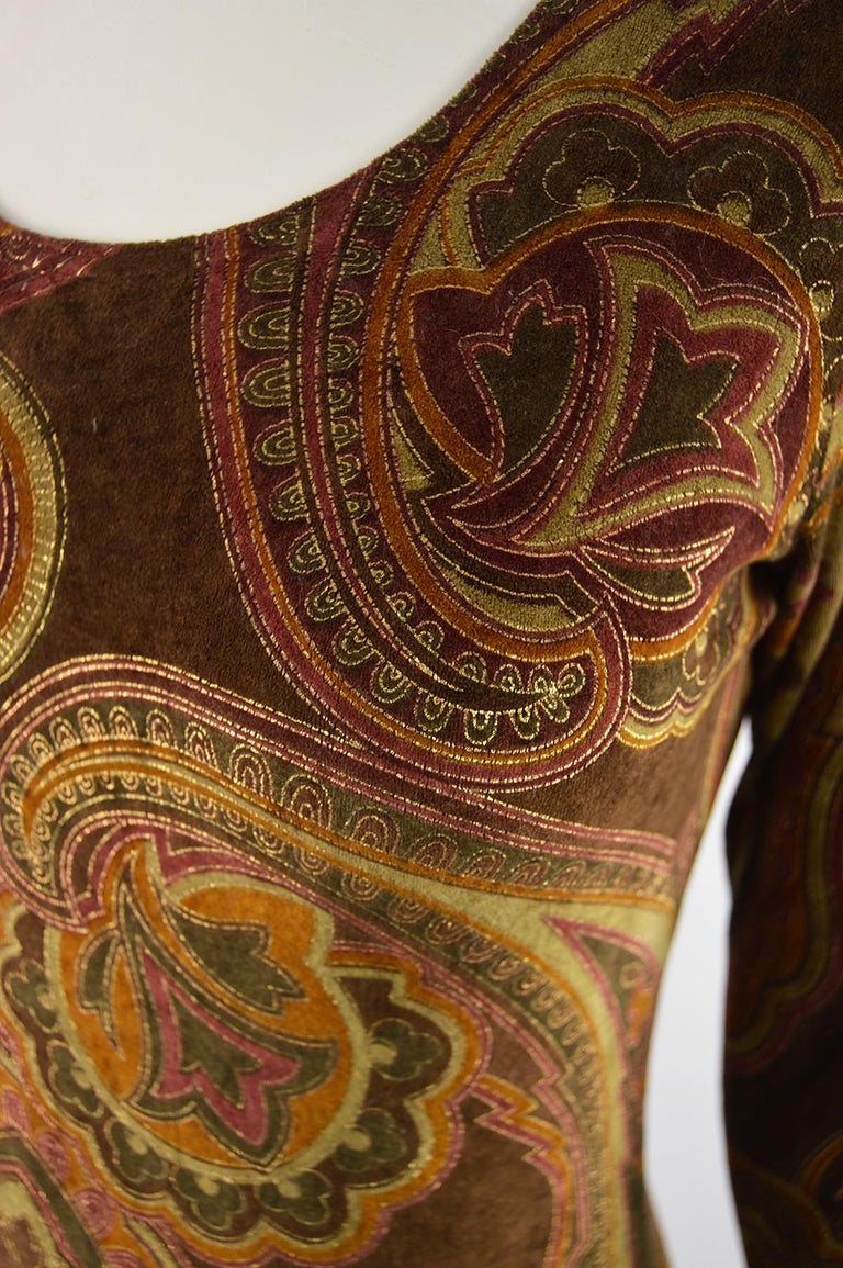 Zandra Rhodes Vintage Brown and Gold Paisley Hand Printed Velour ...