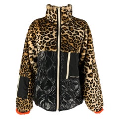 ZANDY LIANG Size XS Tan 
Black Leoaprd Print Polyester Blend Dean Jacket